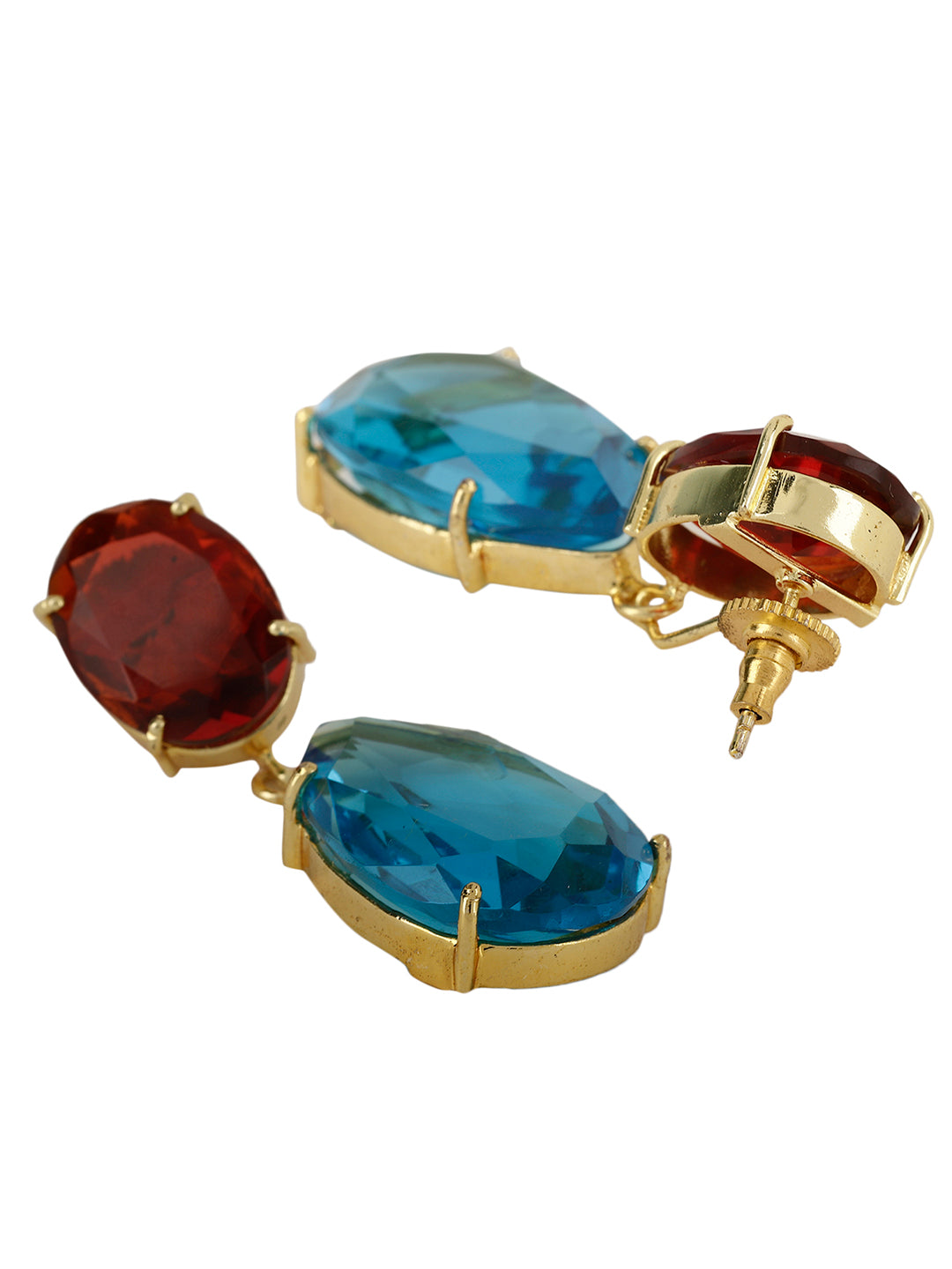 ARYA RED ONYX AND BLUE TOPAZ GOLD PLATED CONVERTIBLE EARRINGS statement earrings in 24K gold plating | XAGO Luxe