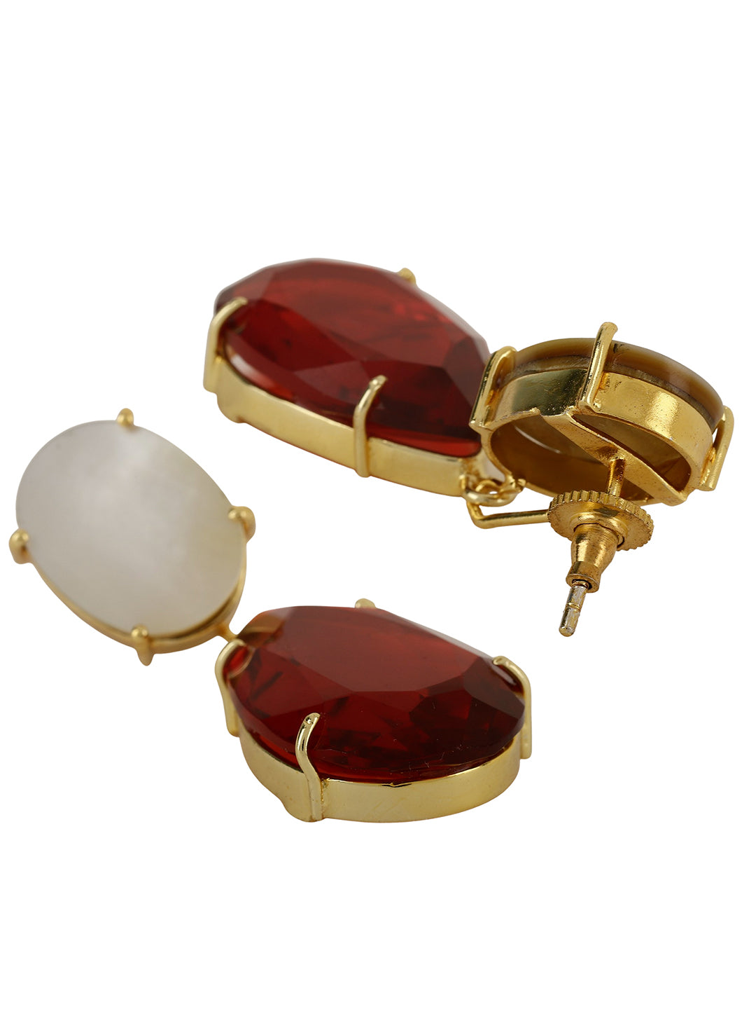 NITYA MOTHER OF PEARL AND RED ONYX CONVERTIBLE DROP EARRINGS jewellery in 24K gold plating | XAGO Luxe