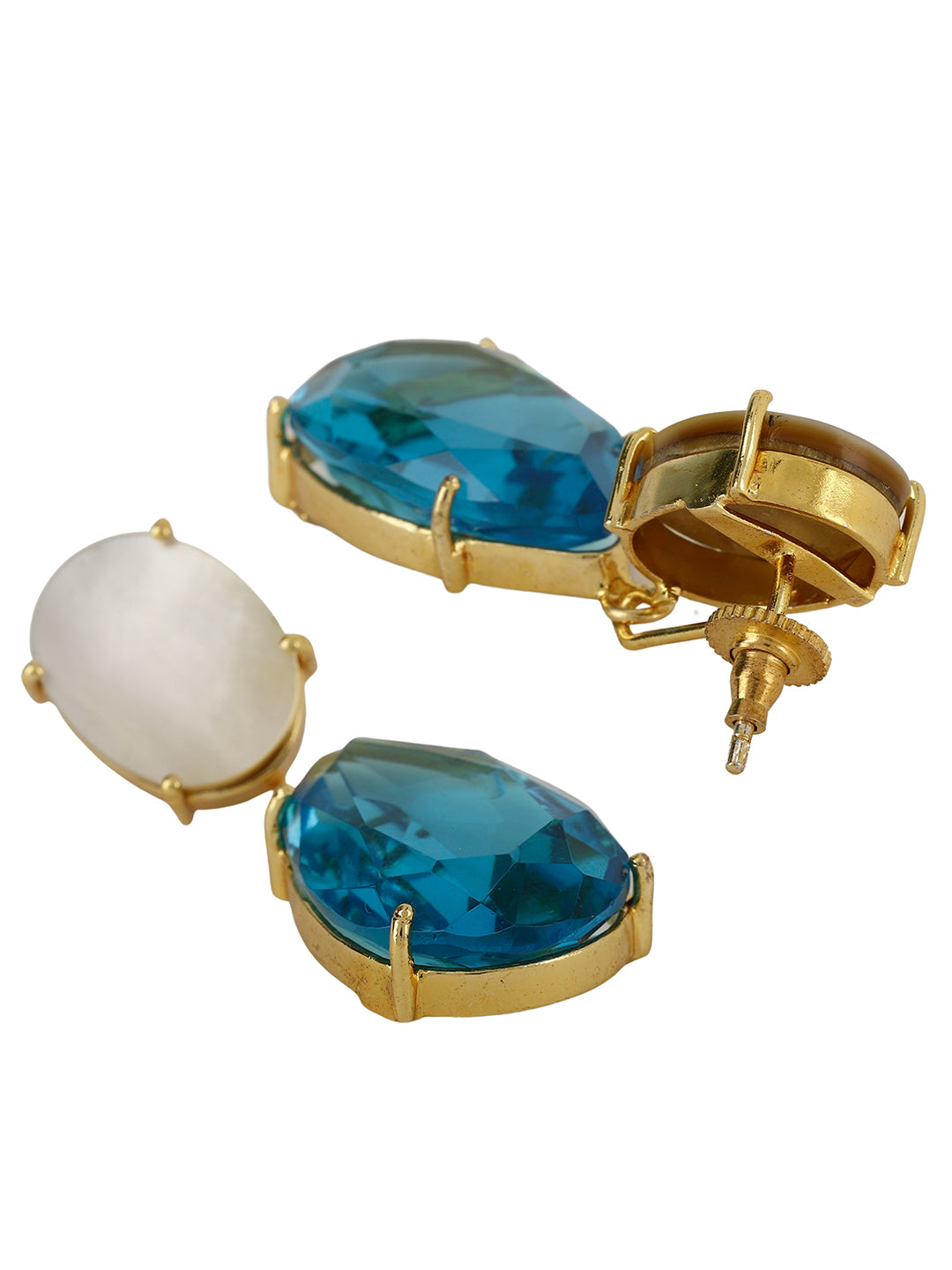 SAISHA  BLUE & WHITE CONVERTIBLE DROP EARRINGS jewellery in 24K gold plating | XAGO Luxe