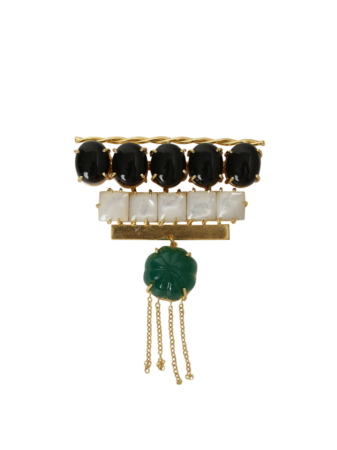 ASTRAL GREEN ONYX, BLACK ONYX & MOTHER OF PEARL BROOCH jewellery in 24K gold plating | XAGO Luxe