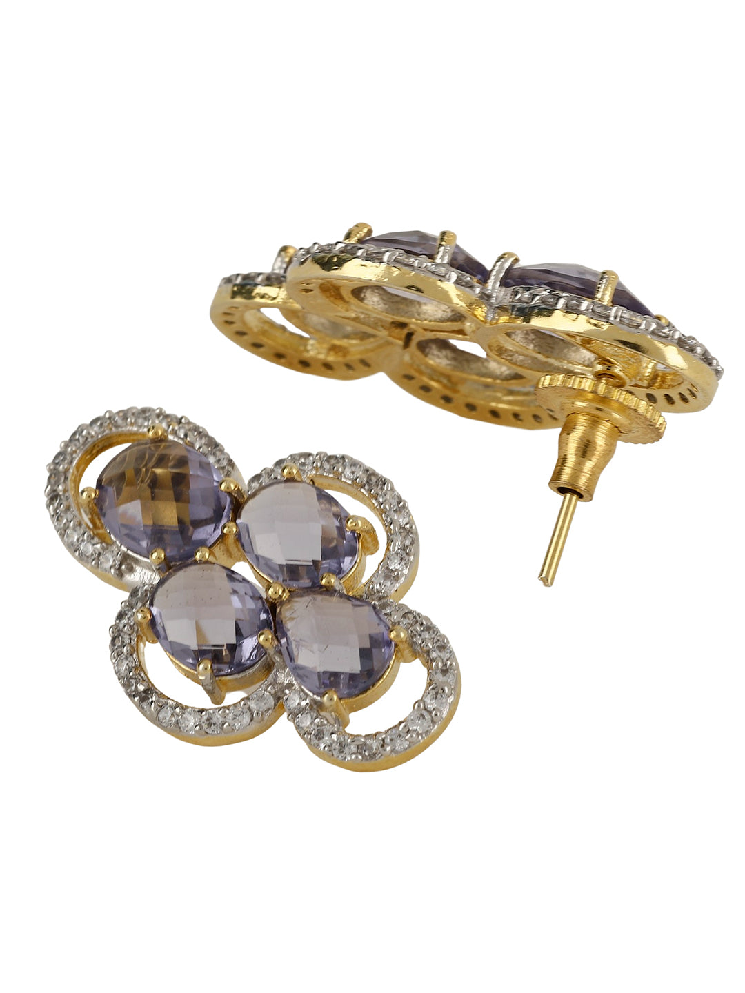 VEDSHA PURPLE STONE AND AD STUDDED STUDS jewellery in 24K gold plating | XAGO Luxe