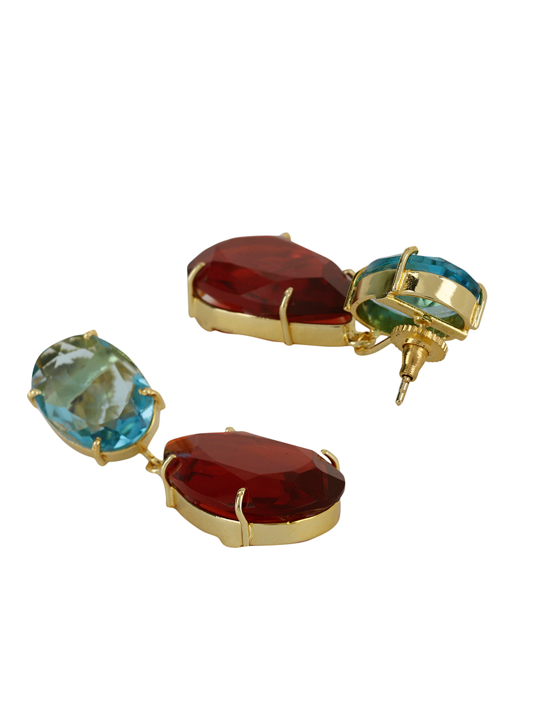 SHASTA RED AND BLUE DROP CONVERTIBLE EARRINGS jewellery in 24K gold plating | XAGO Luxe