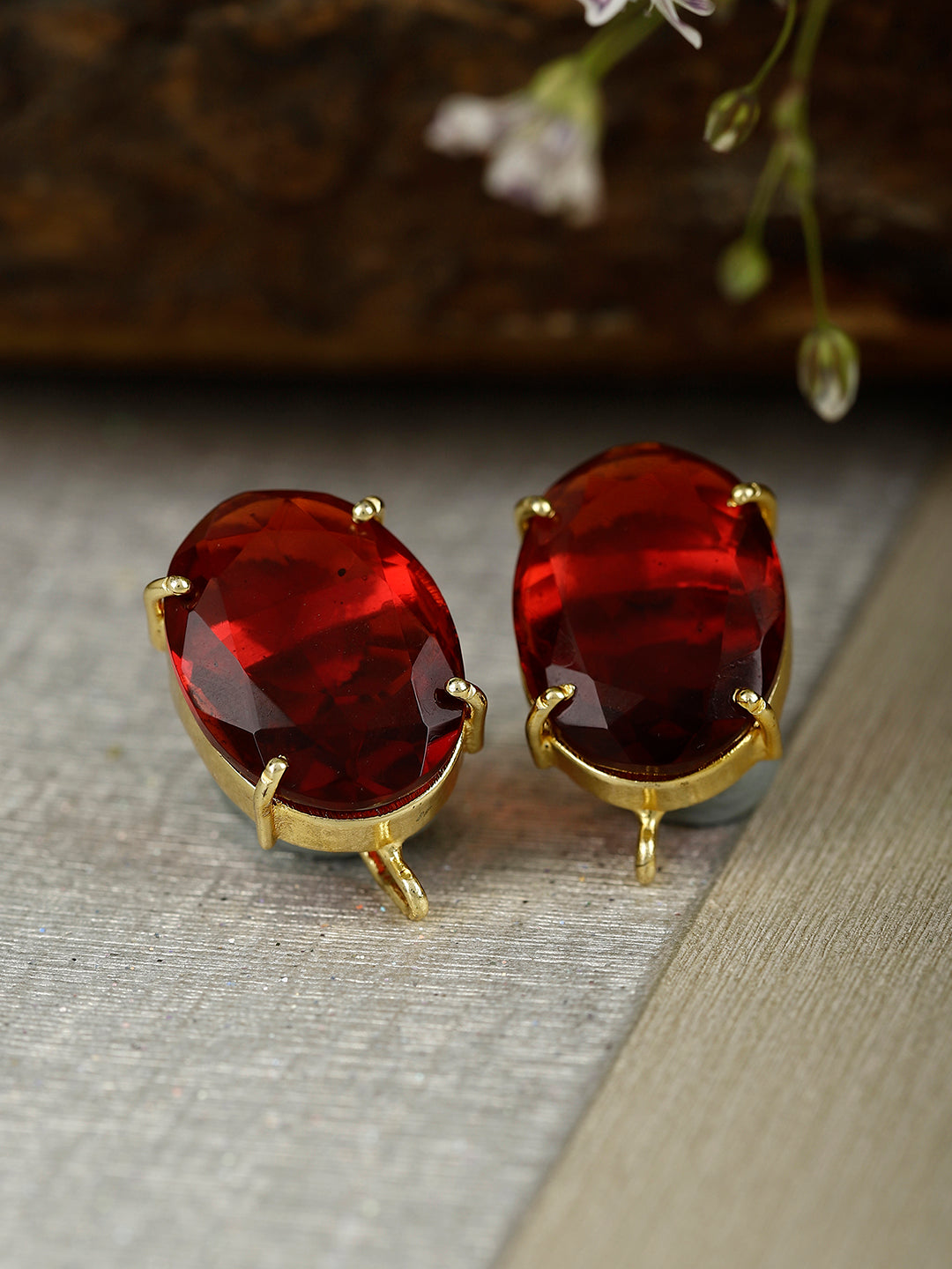 LOCHANA RED ONYX GOLD PLATED STUDS