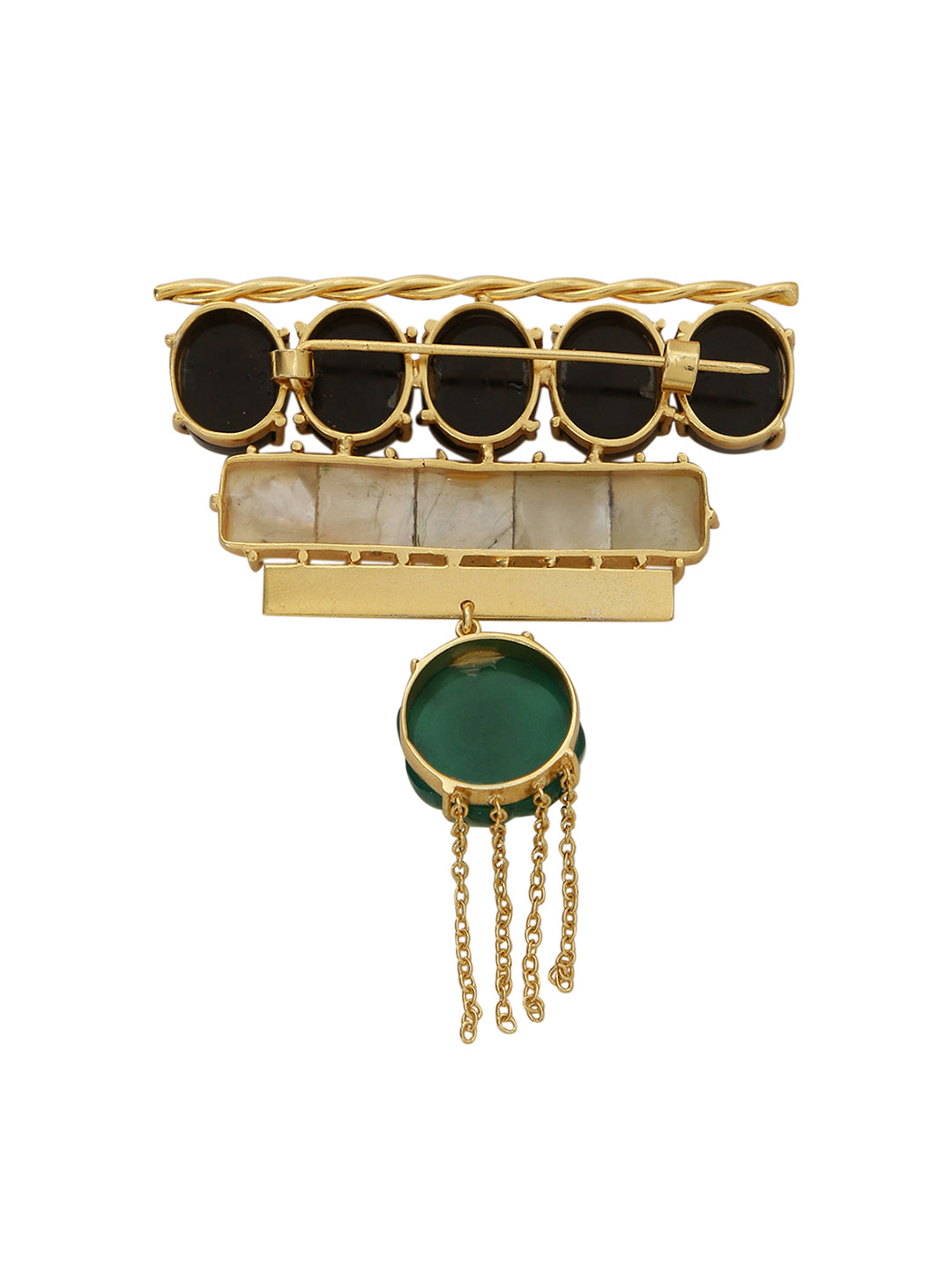 ASTRAL GREEN ONYX, BLACK ONYX & MOTHER OF PEARL BROOCH jewellery in 24K gold plating | XAGO Luxe