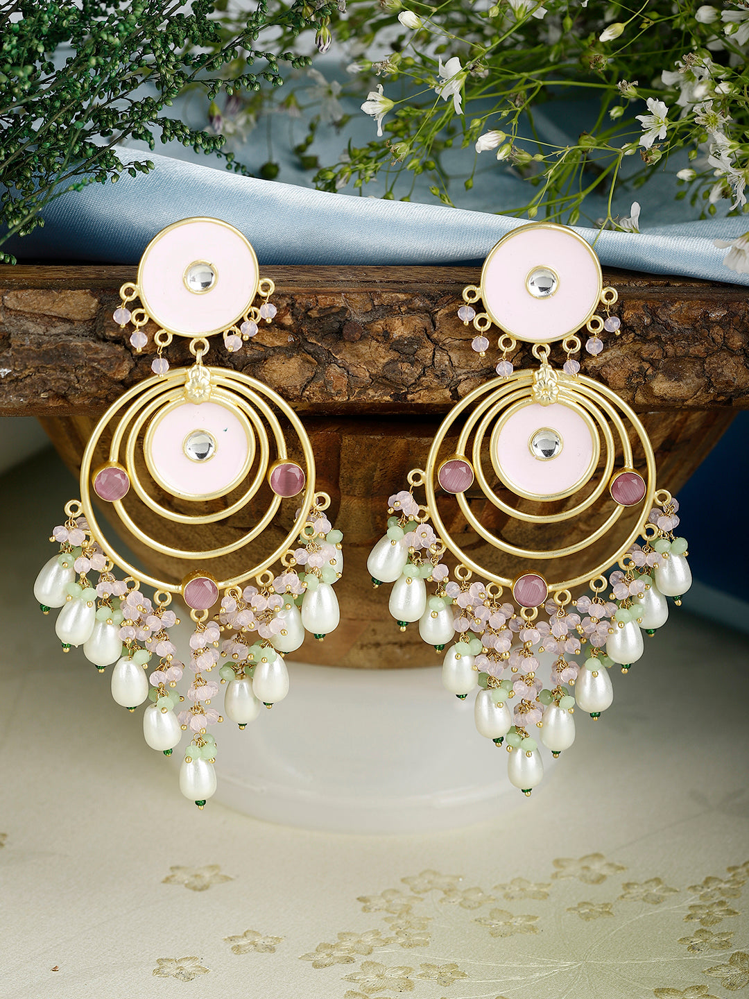 MYA ENAMELED POLKI & PEARL EARRINGS