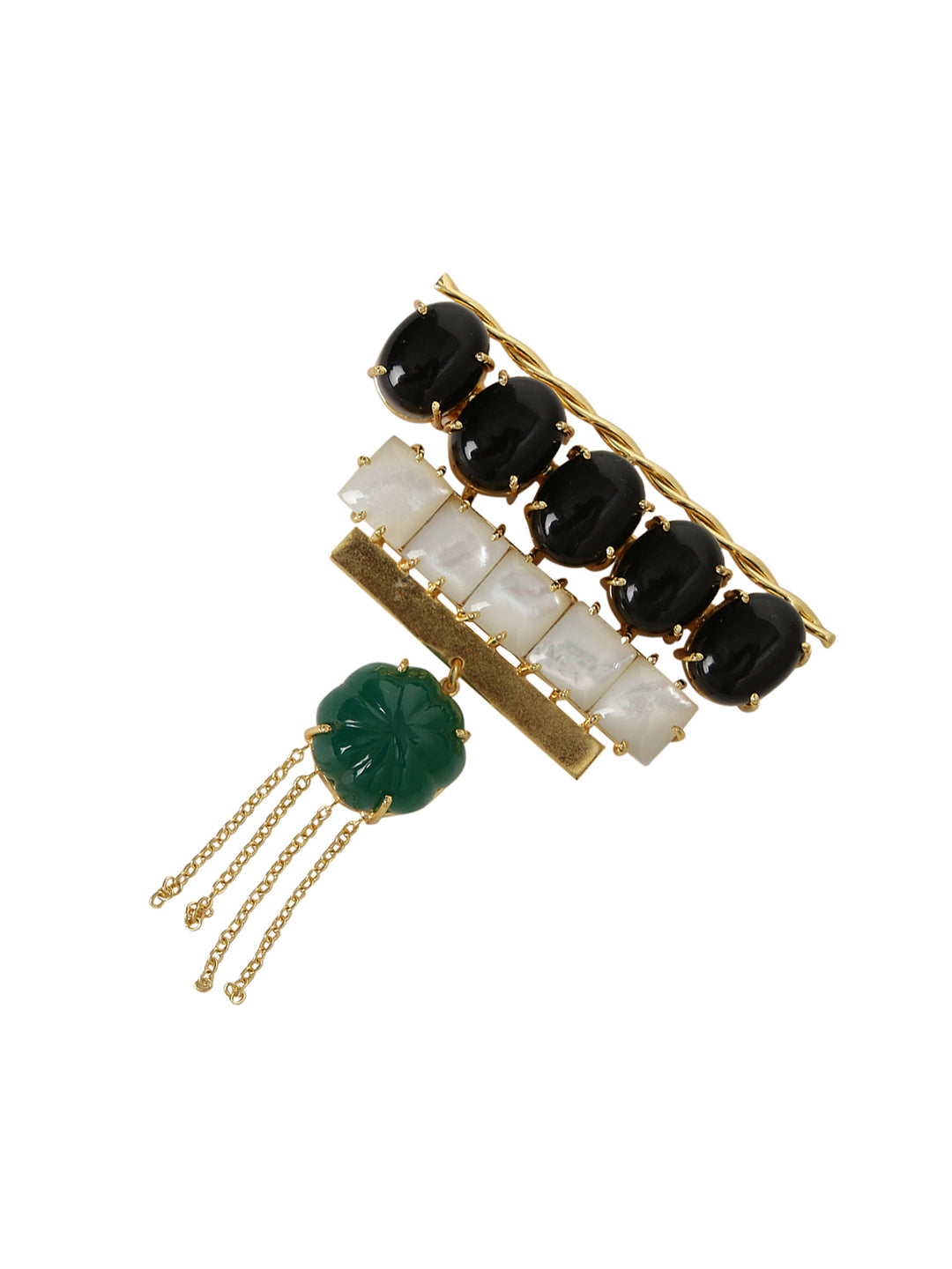 ASTRAL GREEN ONYX, BLACK ONYX & MOTHER OF PEARL BROOCH jewellery in 24K gold plating | XAGO Luxe