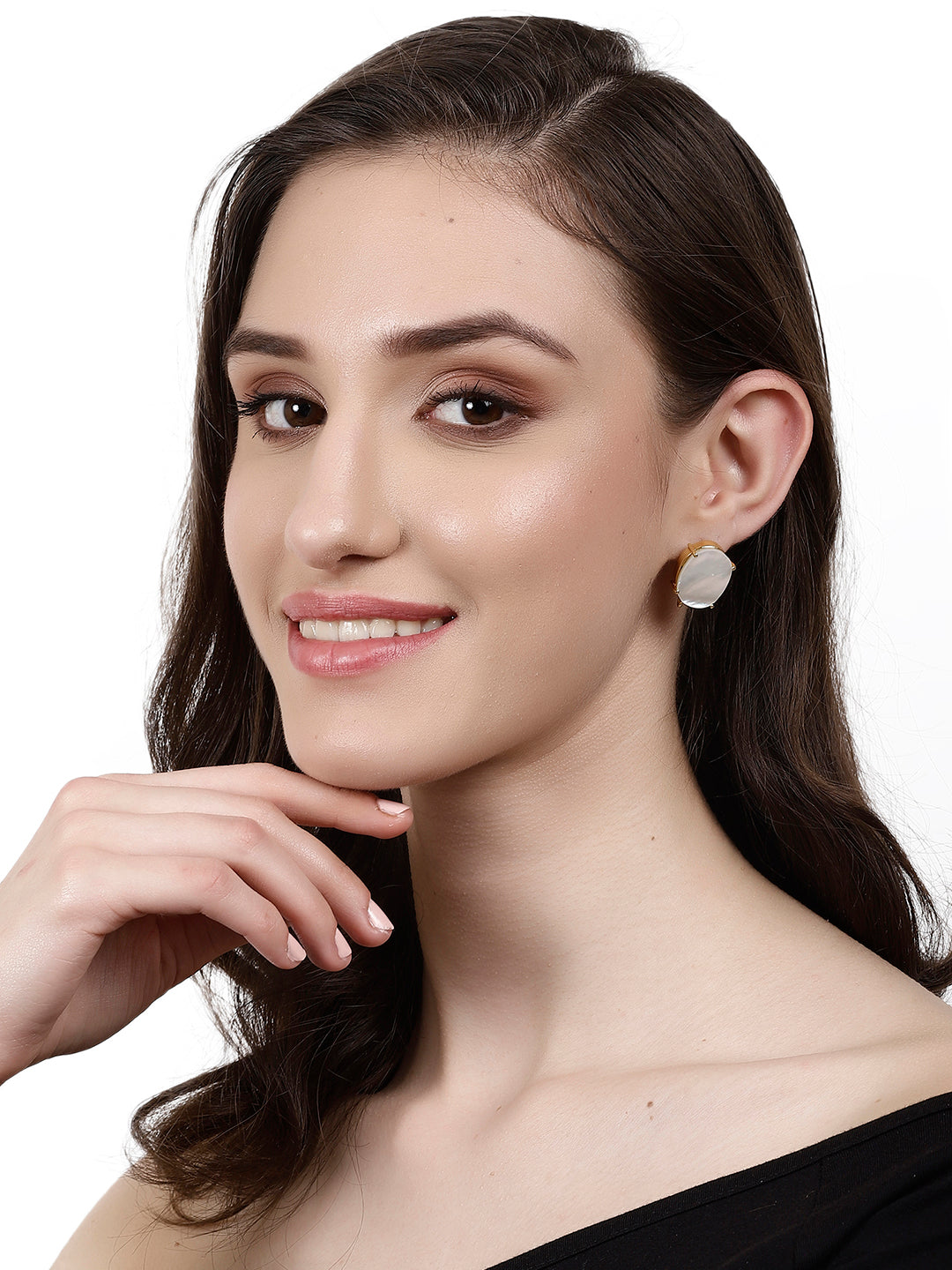 ISHANVI MOTHER OF PEARL GOLD PLATED STUDS