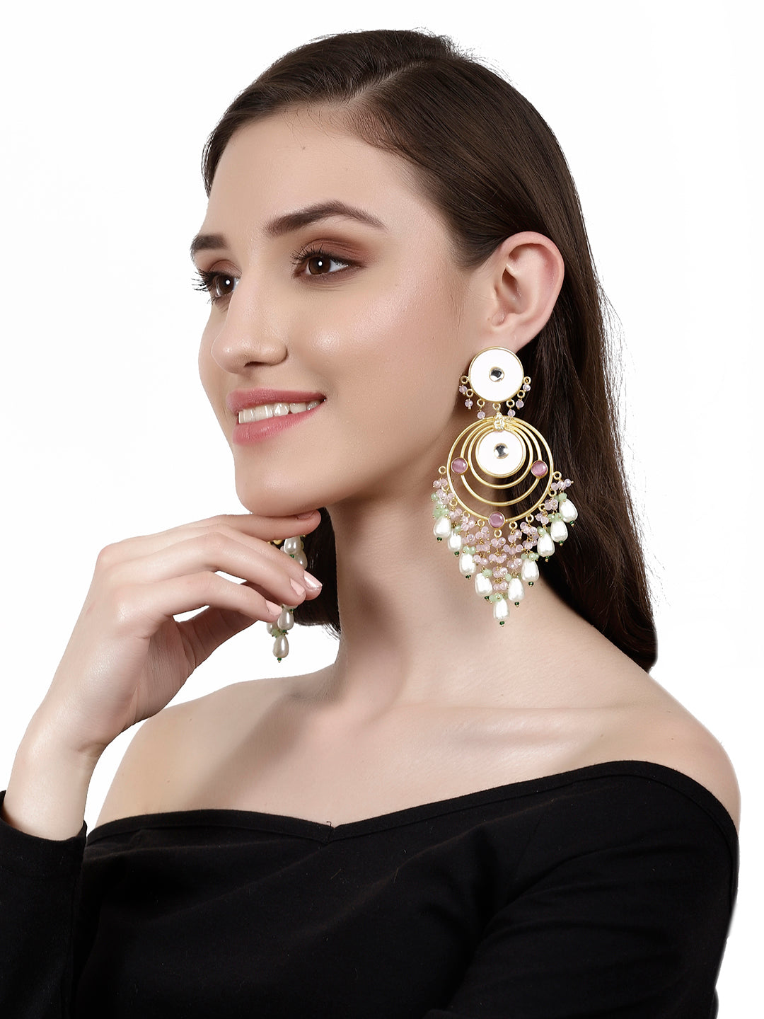 MYA ENAMELED POLKI & PEARL EARRINGS