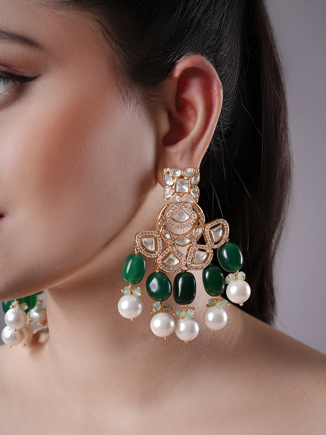 LE MYRA GREEN PEARL & MOISSANITE EARRINGS