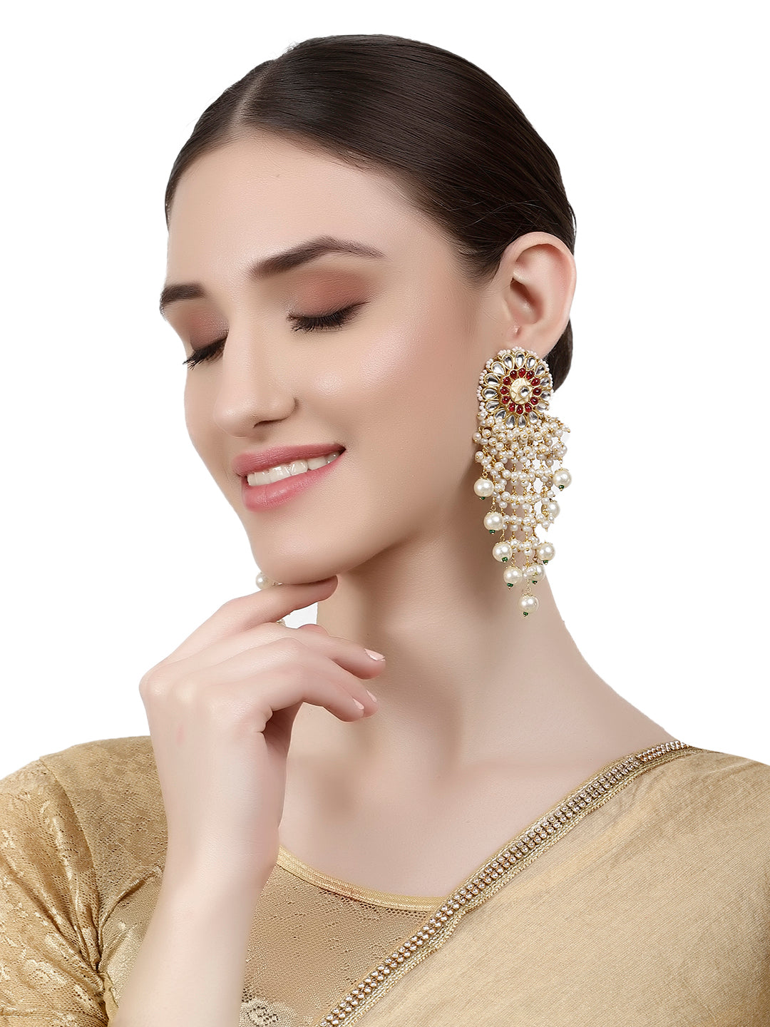 VETA PEARL AND POLKI DROP EARRINGS jewellery in 24K gold plating | XAGO Luxe