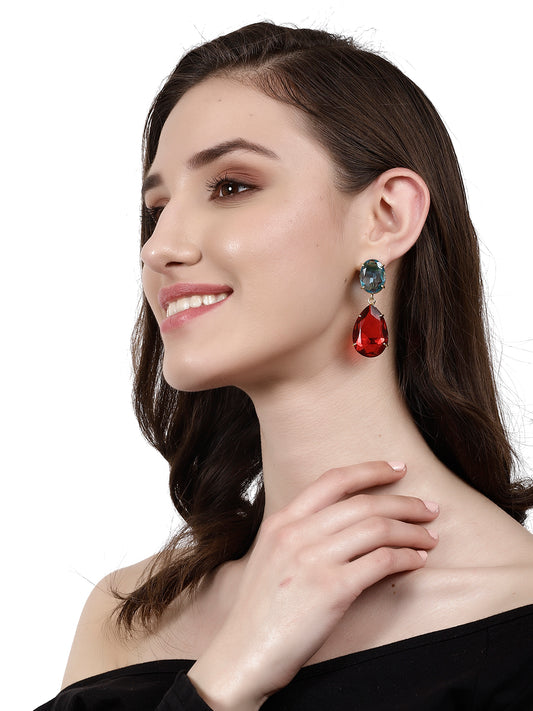SHASTA RED AND BLUE DROP CONVERTIBLE EARRINGS jewellery in 24K gold plating | XAGO Luxe