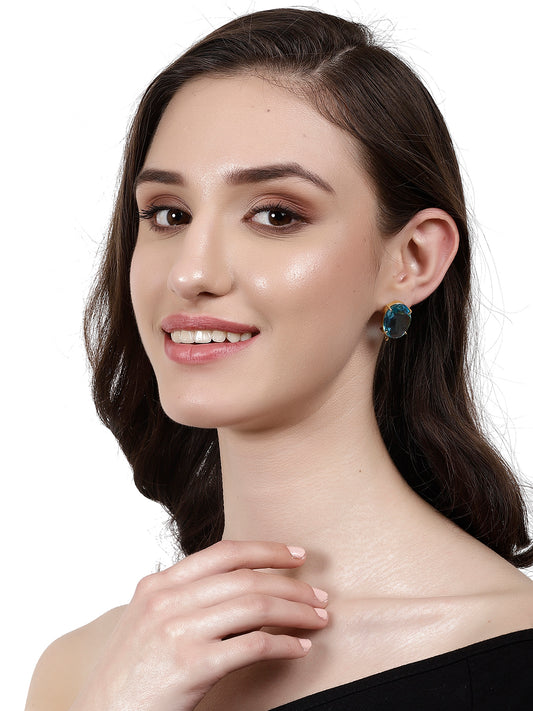 SEIRA BLUE TOPAZ GOLD PLATED STUDS jewellery in 24K gold plating | XAGO Luxe