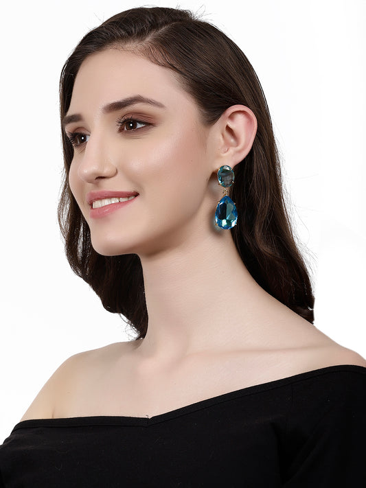 ASHNA BLUE CONVERTIBLE DROP EARRINGS statement earrings in 24K gold plating | XAGO Luxe