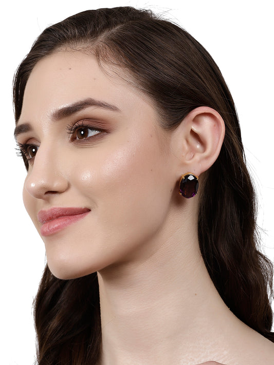AARVI AMETHYST ONYX GOLD PLATED STUDS jewellery in 24K gold plating | XAGO Luxe