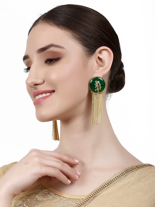 VEDA GREEN STONE DANGLER EARRING jewellery in 24K gold plating | XAGO Luxe