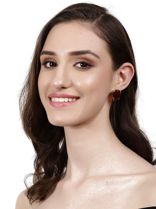LOCHANA RED ONYX GOLD PLATED STUDS jewellery in 24K gold plating | XAGO Luxe