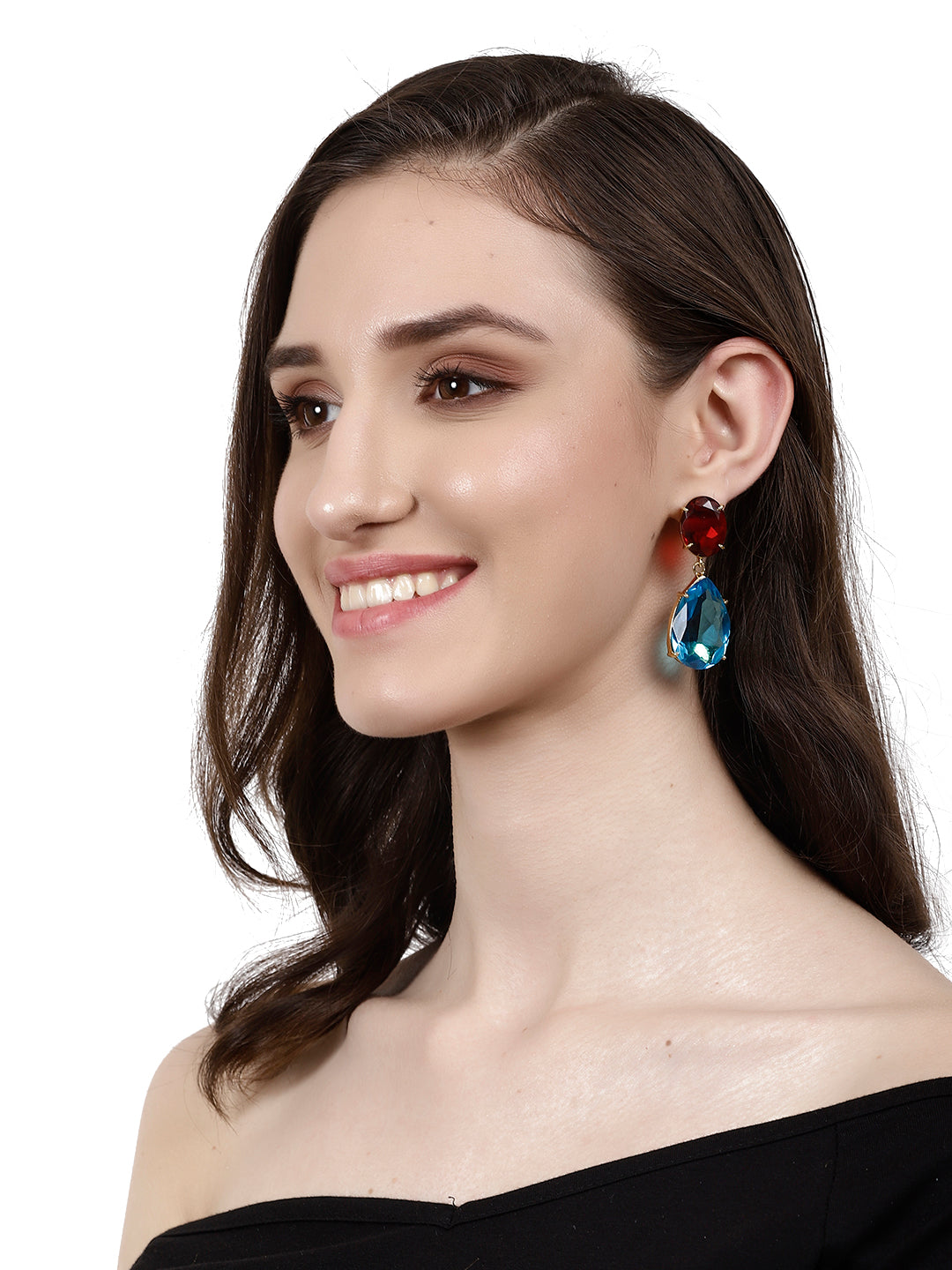 ARYA RED ONYX AND BLUE TOPAZ GOLD PLATED CONVERTIBLE EARRINGS statement earrings in 24K gold plating | XAGO Luxe