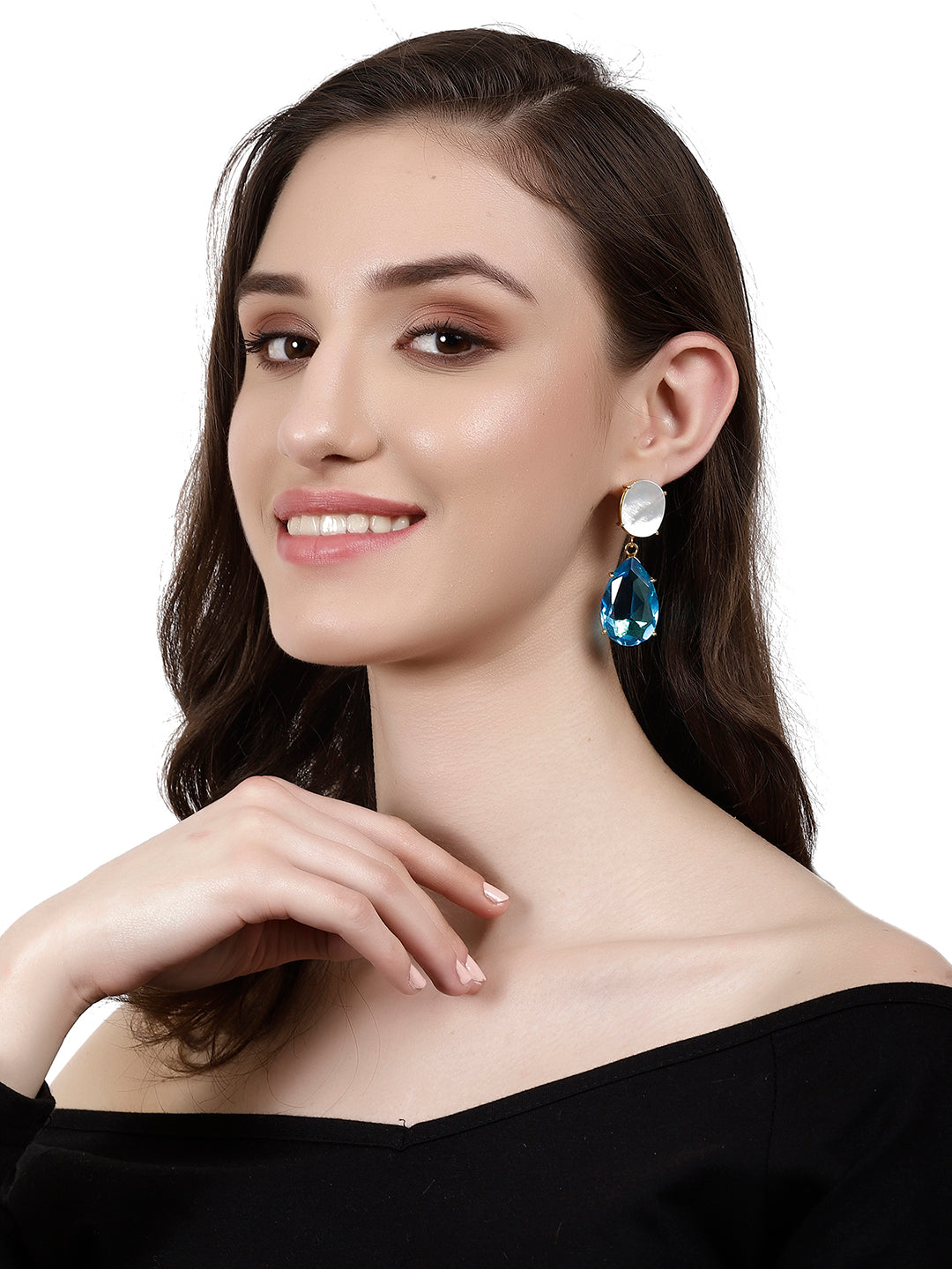 SAISHA  BLUE & WHITE CONVERTIBLE DROP EARRINGS jewellery in 24K gold plating | XAGO Luxe