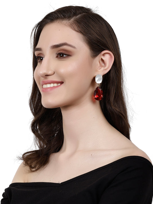NITYA MOTHER OF PEARL AND RED ONYX CONVERTIBLE DROP EARRINGS jewellery in 24K gold plating | XAGO Luxe