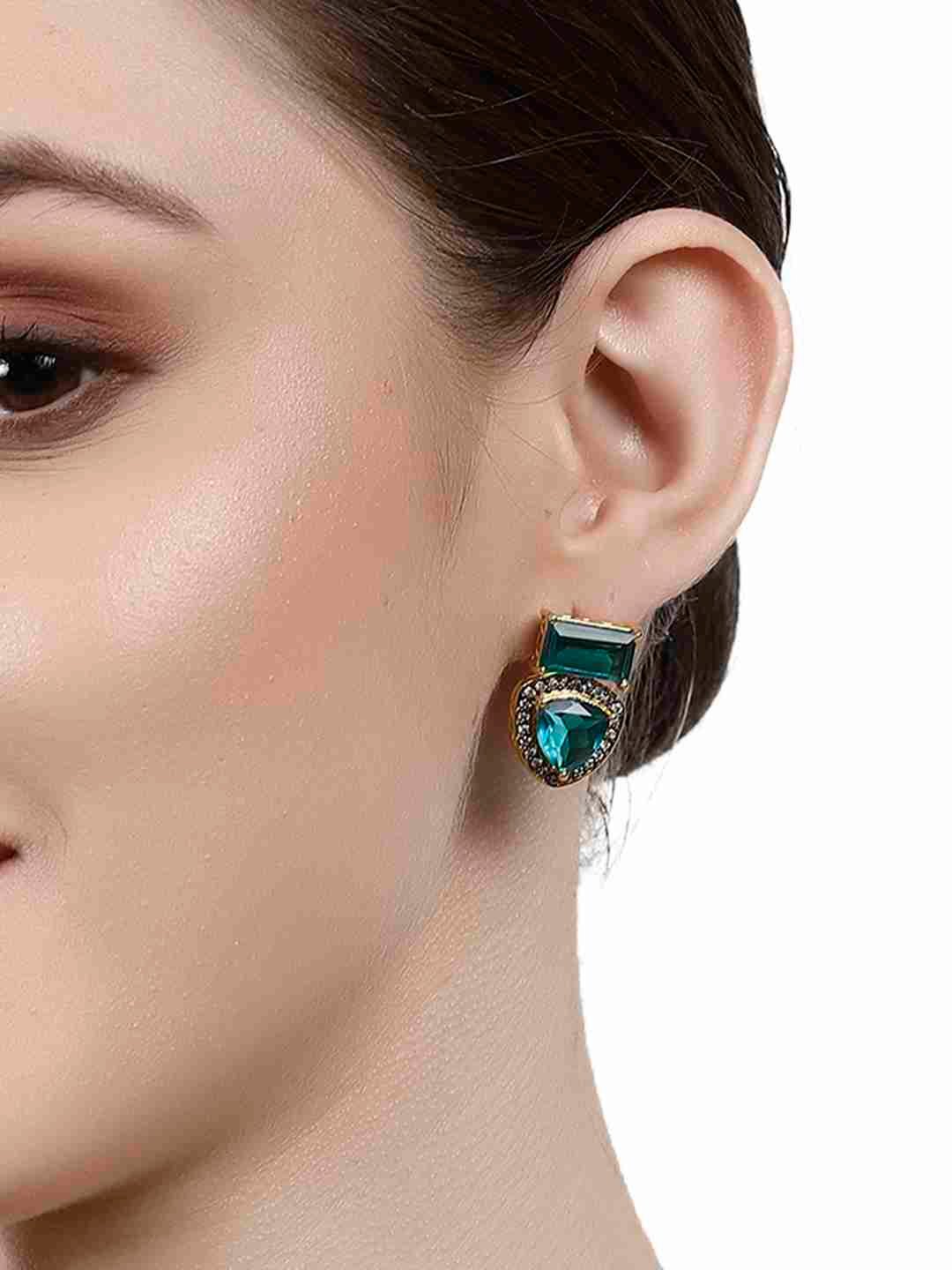 SHYLA BLUE STONE AND AD STUDDED STUDS jewellery in 24K gold plating | XAGO Luxe