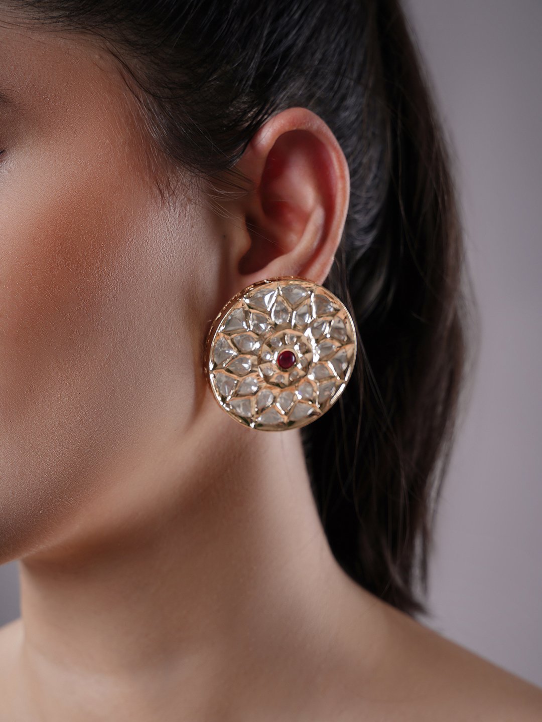 LE AVIVA POLKI STUDS designer jewellery in 24K gold plating | XAGO Luxe