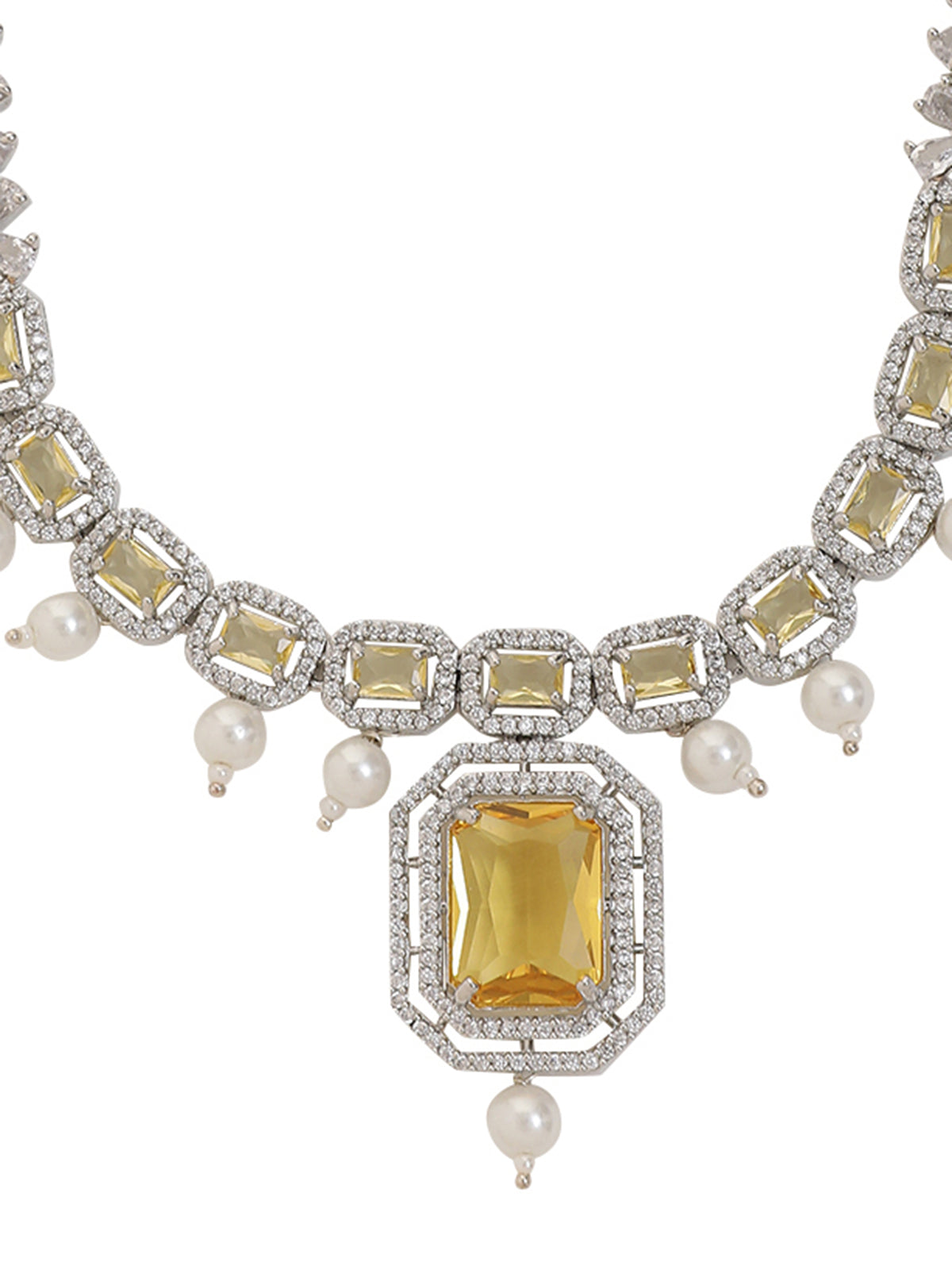 LE HAELYN WHITE-PLATED YELLOW AD-STUDDED JEWELLERY SET
