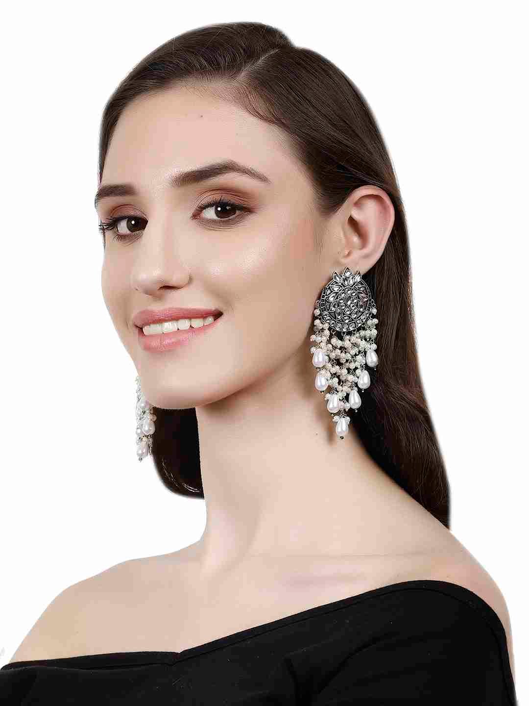 TRIDHA SILVER PLATED DANGLER EARRINGS jewellery in 24K gold plating | XAGO Luxe