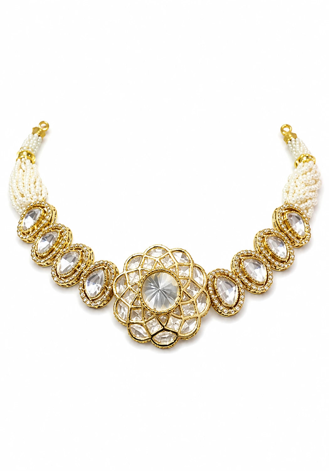 Contemporary Kundan-Style Floral Pearl Choker Brass XAGO