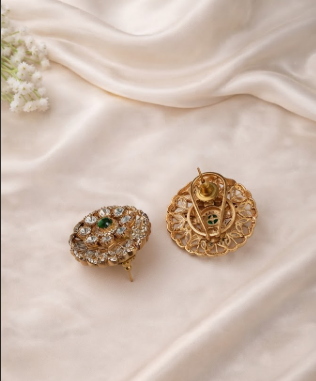 Contemporary Green Emerald-Tone Crystal Floral Cluster Stud Earrings
