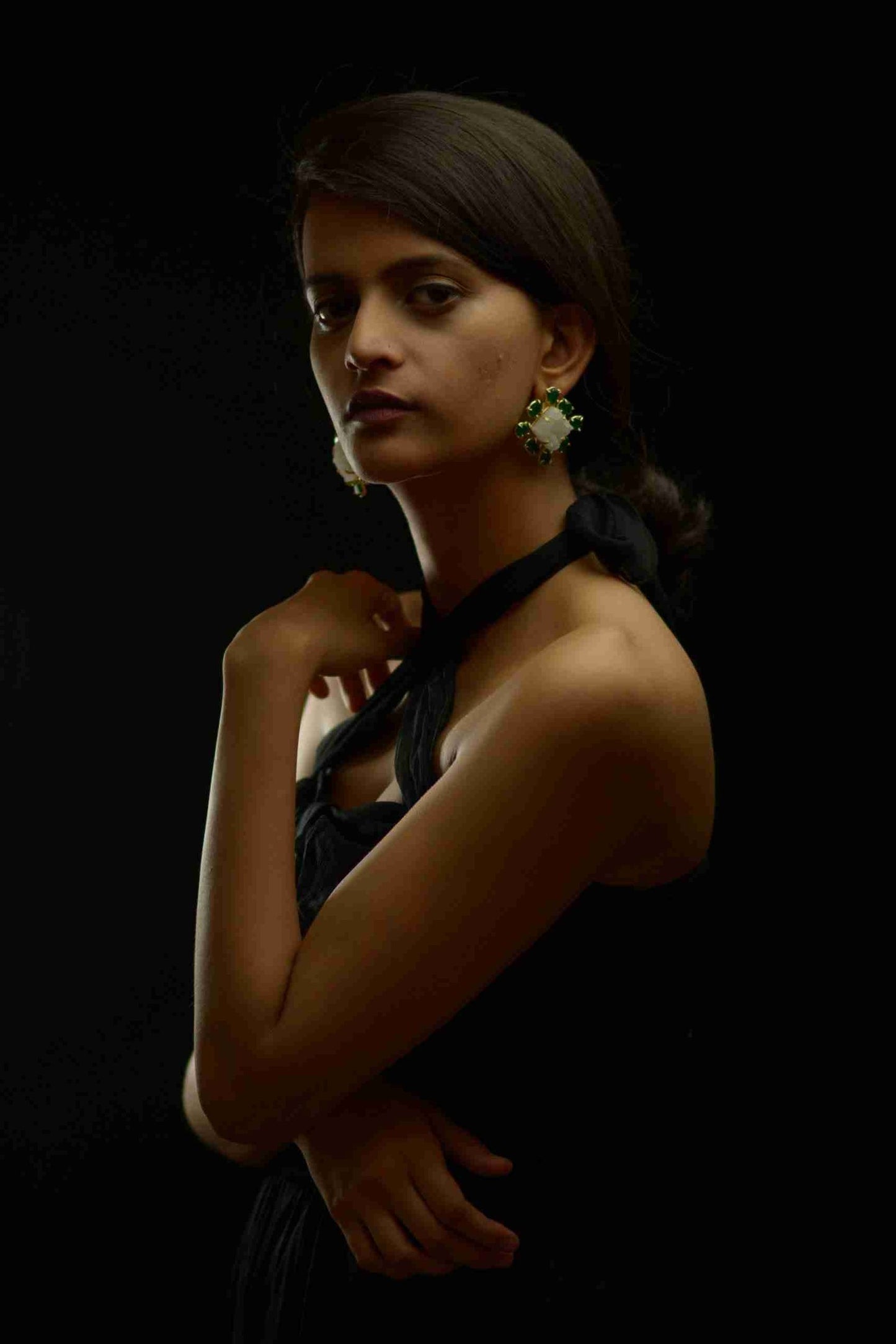 VALERIE GOLD TONED DRUZY STONE STUD EARRING FOR WOMEN jewellery in 24K gold plating | XAGO Luxe