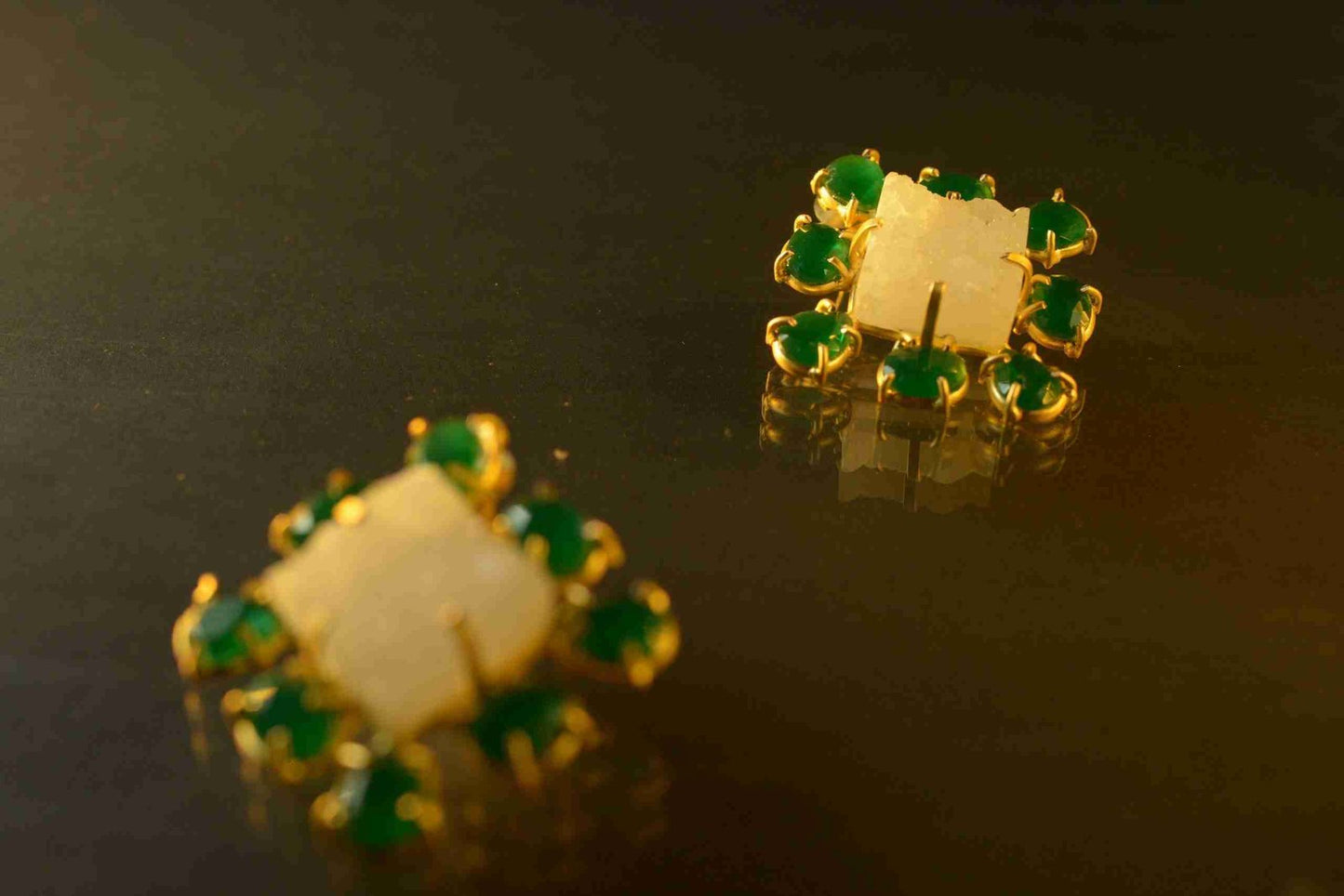 VALERIE GOLD TONED DRUZY STONE STUD EARRING FOR WOMEN jewellery in 24K gold plating | XAGO Luxe