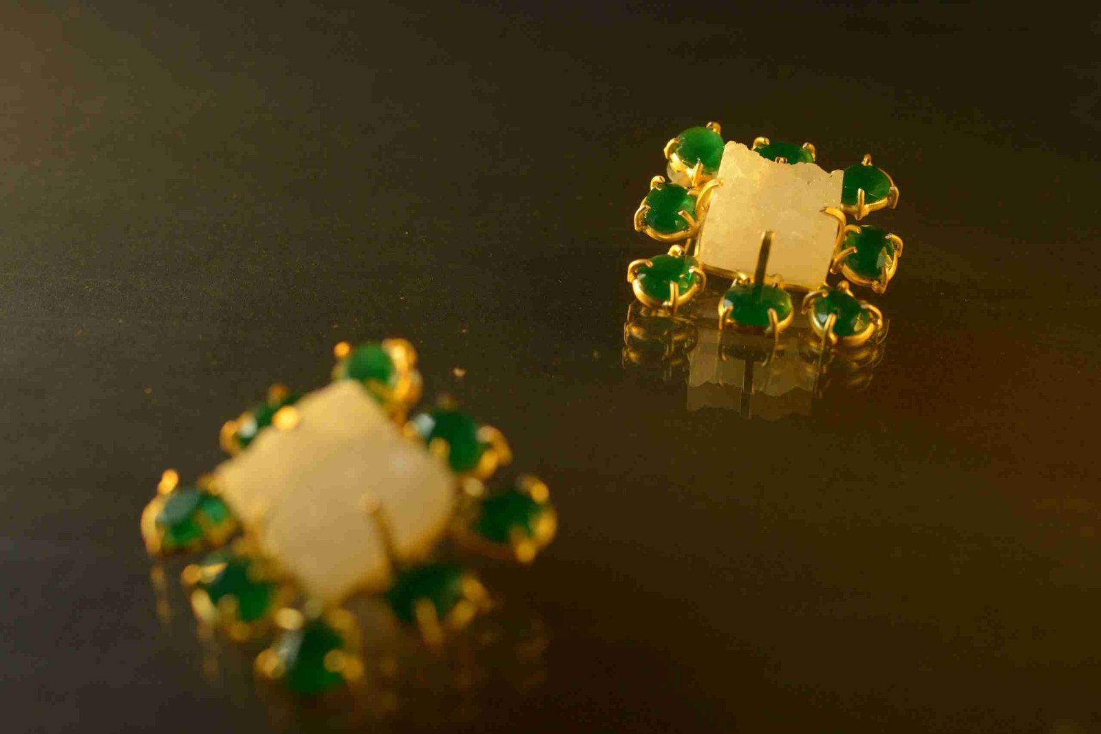 VALERIE GOLD TONED DRUZY STONE STUD EARRING FOR WOMEN jewellery in 24K gold plating | XAGO Luxe