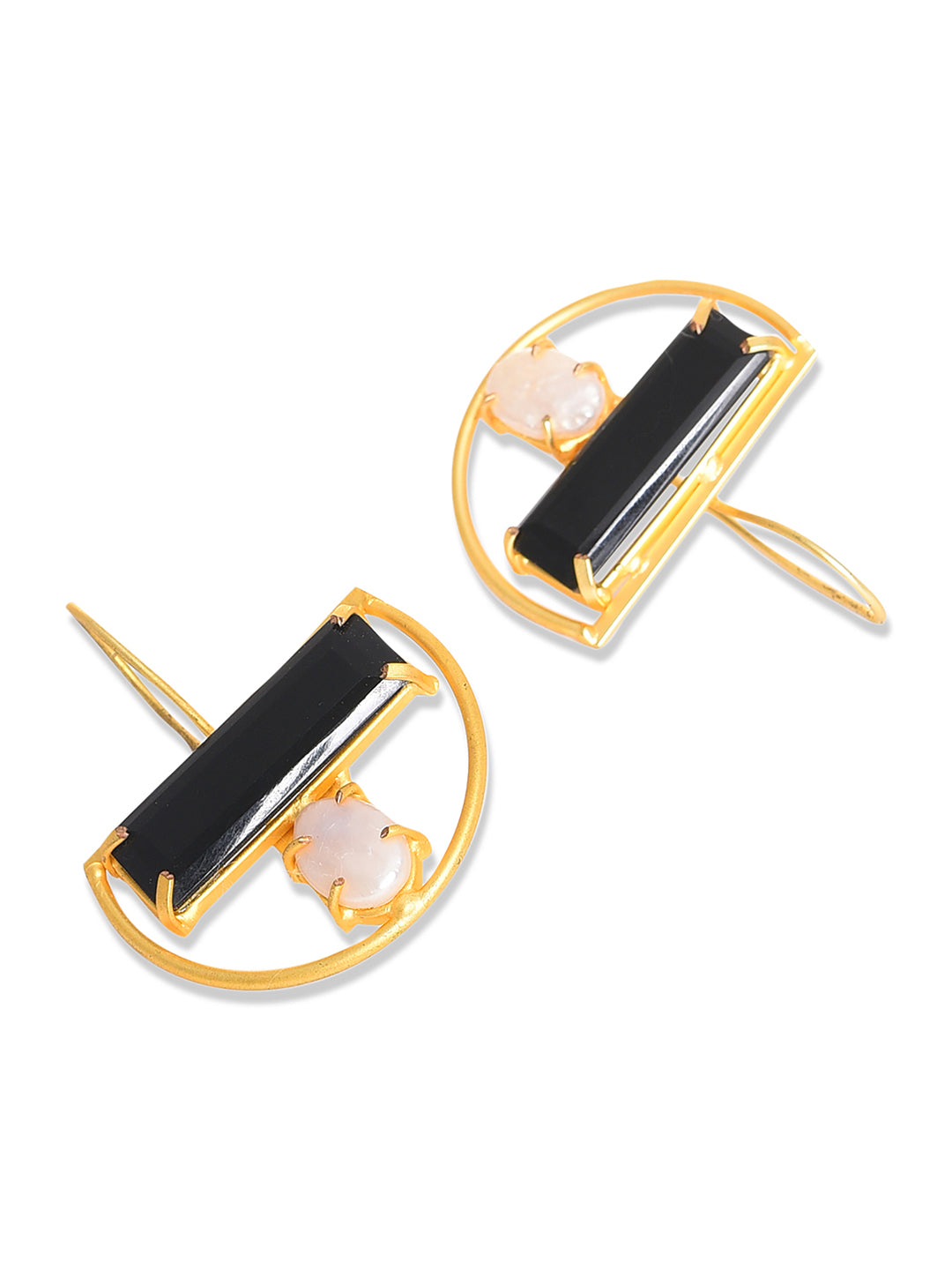AGATA BLACK ONYX AND PEAR L DROP EARRINGS jewellery in 24K gold plating | XAGO Luxe