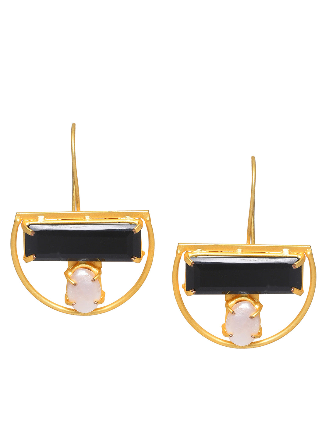 AGATA BLACK ONYX AND PEAR L DROP EARRINGS jewellery in 24K gold plating | XAGO Luxe