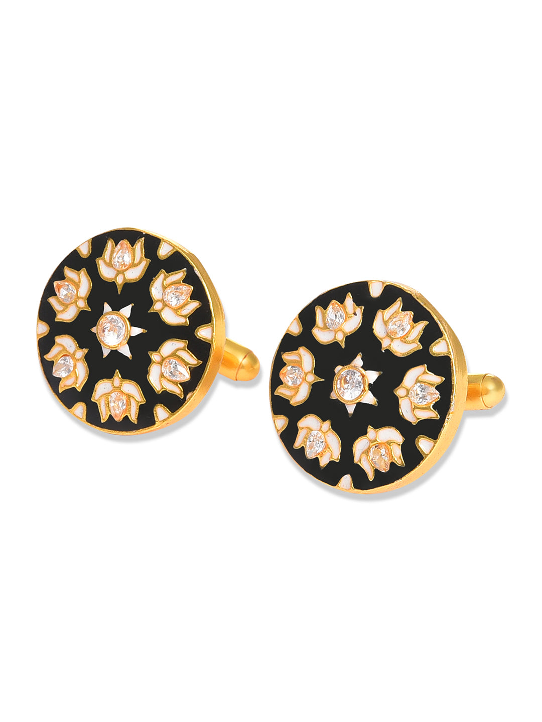 GOLD PLATED BLACK FLORAL-SHAPED CUFFLINKS jewellery in 24K gold plating | XAGO Luxe