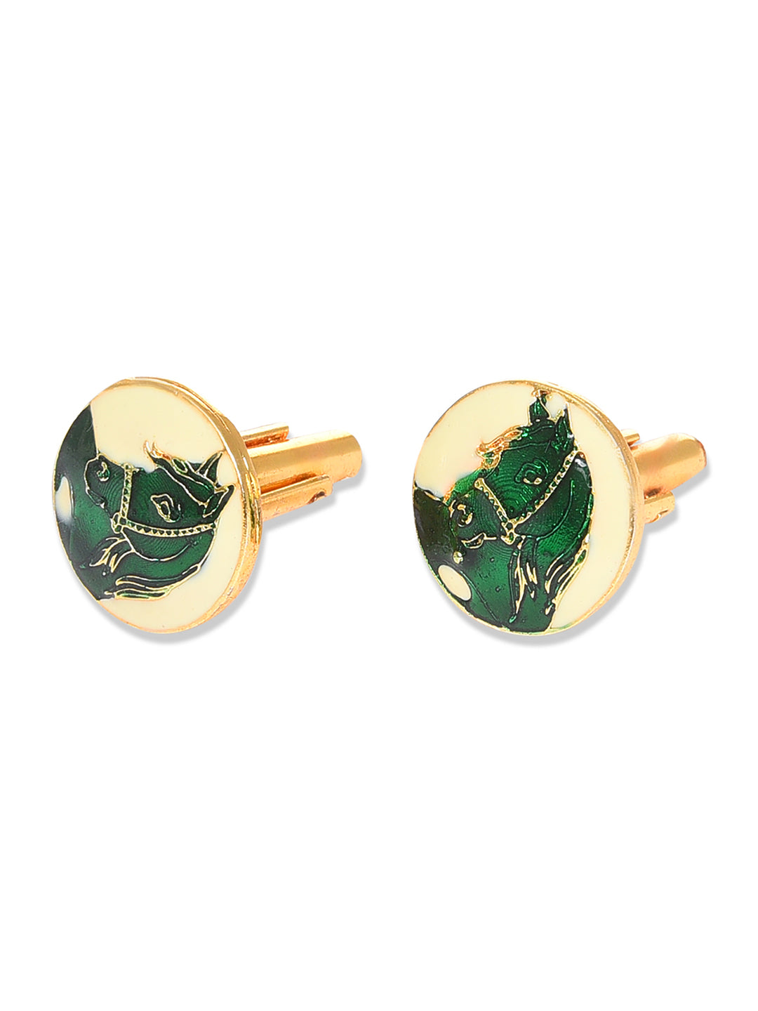 GOLD & GREEN-TONED ROUND CUFFLINKS jewellery in 24K gold plating | XAGO Luxe