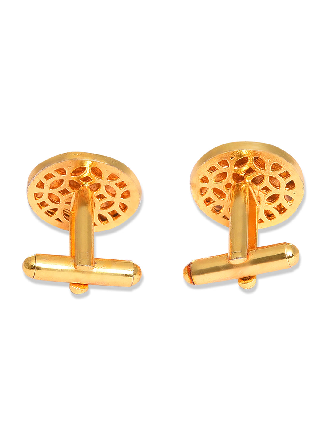 GOLD & GREEN-TONED ROUND CUFFLINKS jewellery in 24K gold plating | XAGO Luxe