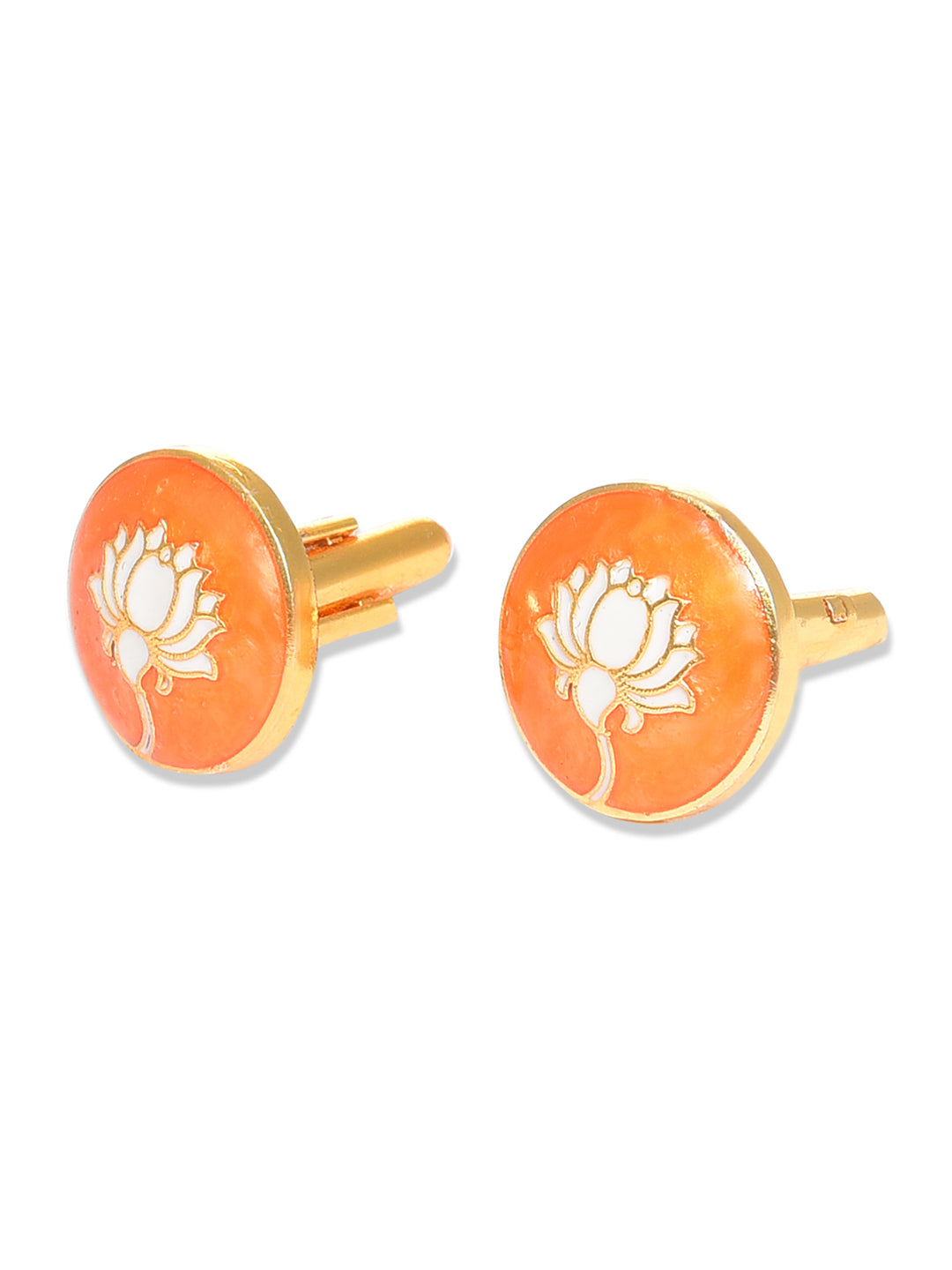 GOLD & ORANGE-TONED ROUND CUFFLINKS jewellery in 24K gold plating | XAGO Luxe