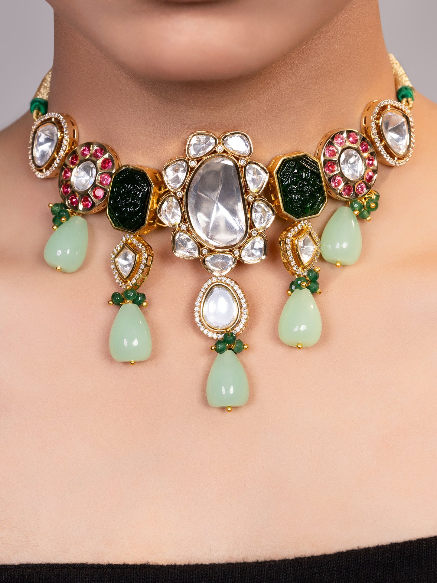 LE HABE MULTI BEADS AND MOISSANITE STUDDED NECKLACE jewellery in 24K gold plating | XAGO Luxe