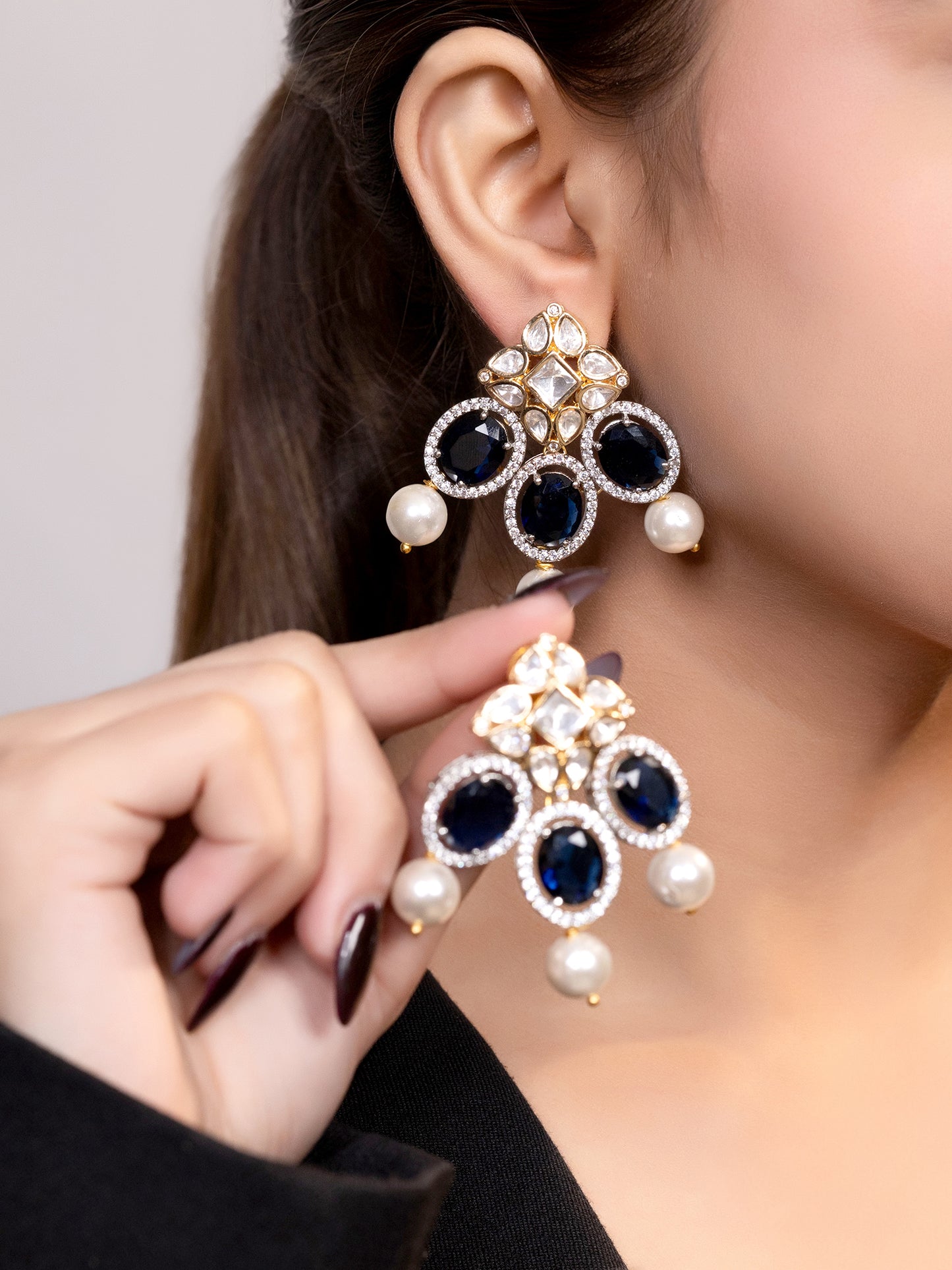 LE CALIX GOLD PLATED KUNDAN STUDDED EARRINGS jewellery in 24K gold plating | XAGO Luxe