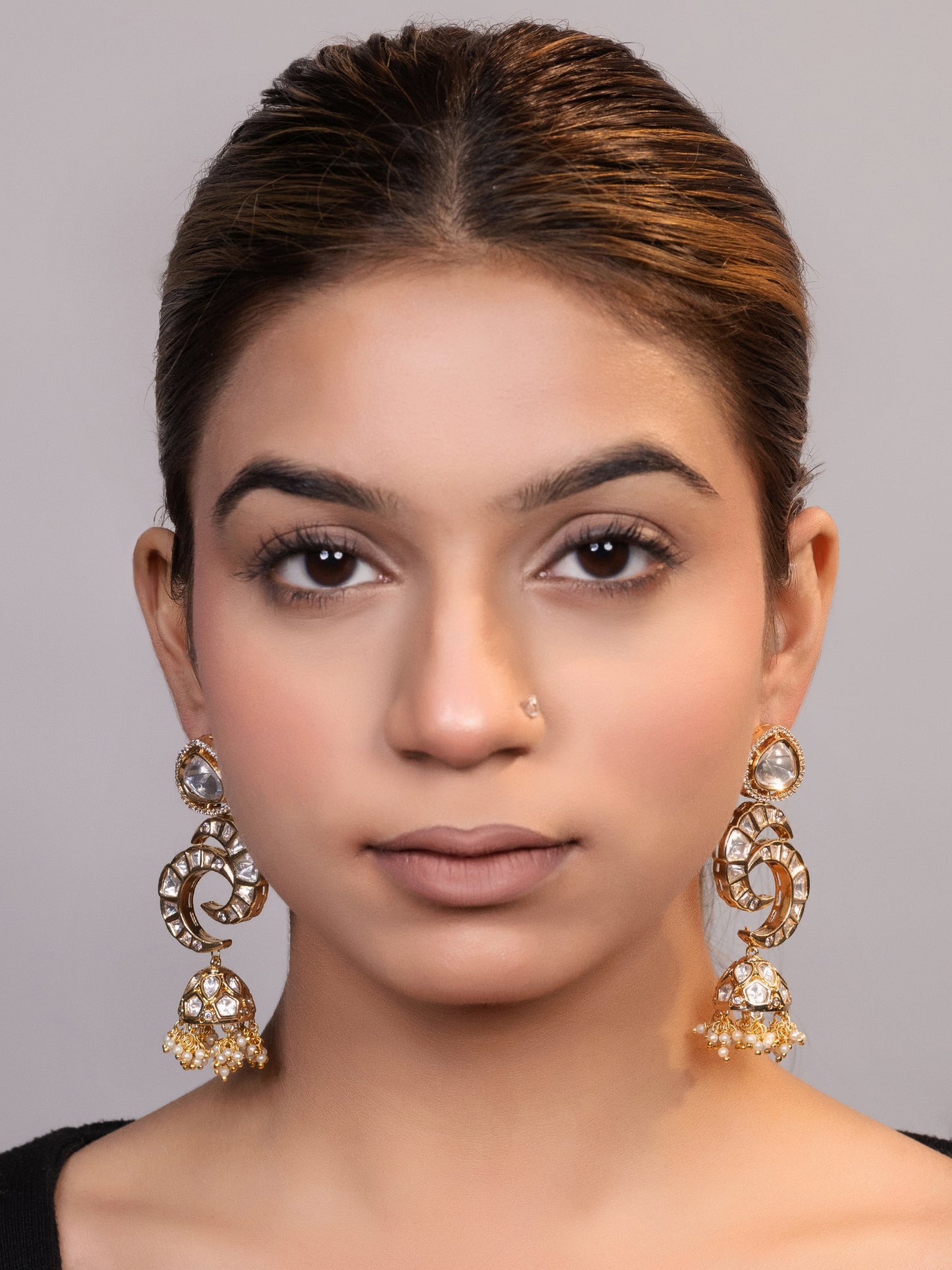 LE RAINE GOLD PLATED KUNDAN STUDDED EARRINGS jewellery in 24K gold plating | XAGO Luxe