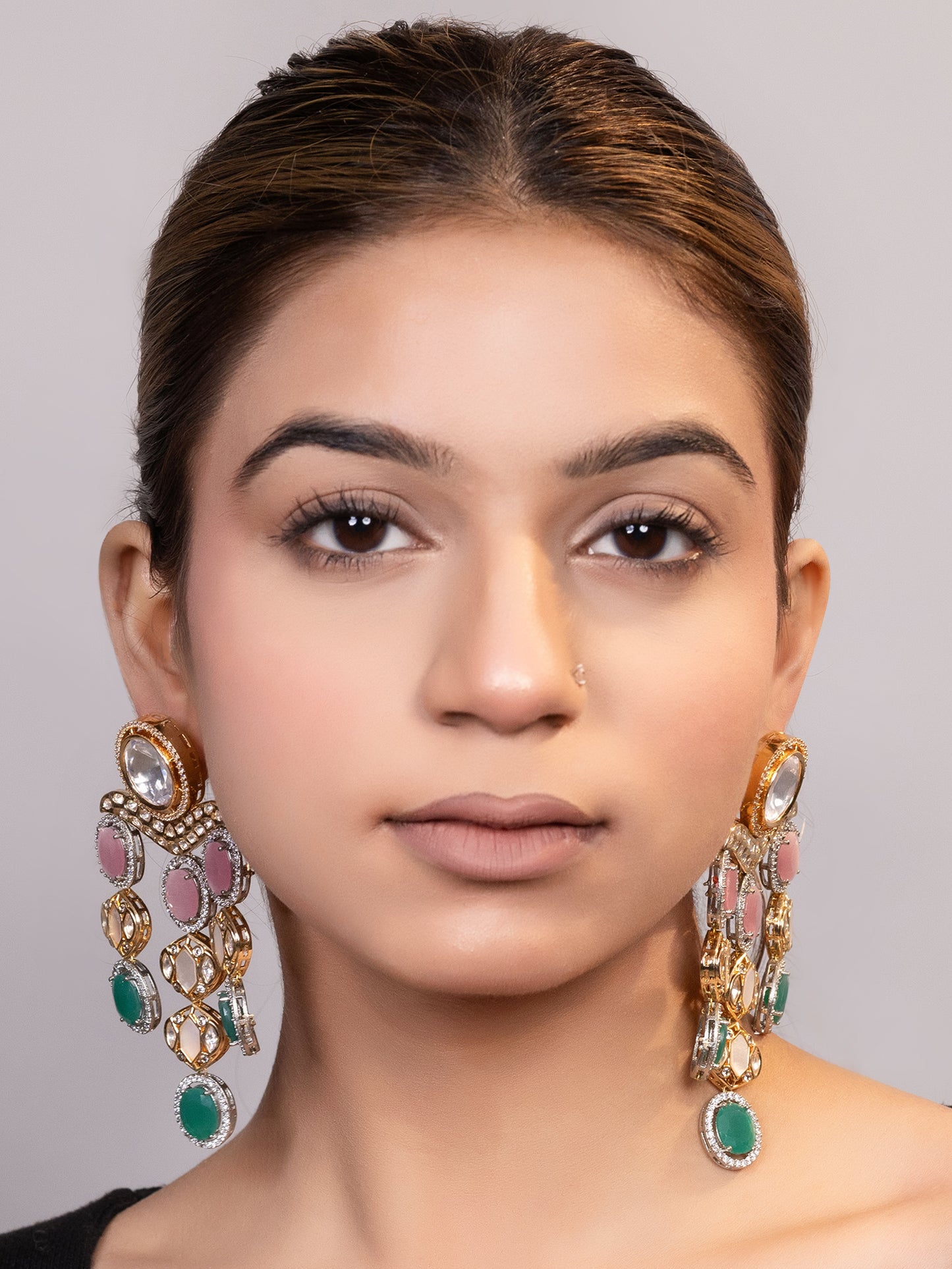 LE MILAN MULTI BEADS AND KUNDAN STUDDED EARRINGS jewellery in 24K gold plating | XAGO Luxe