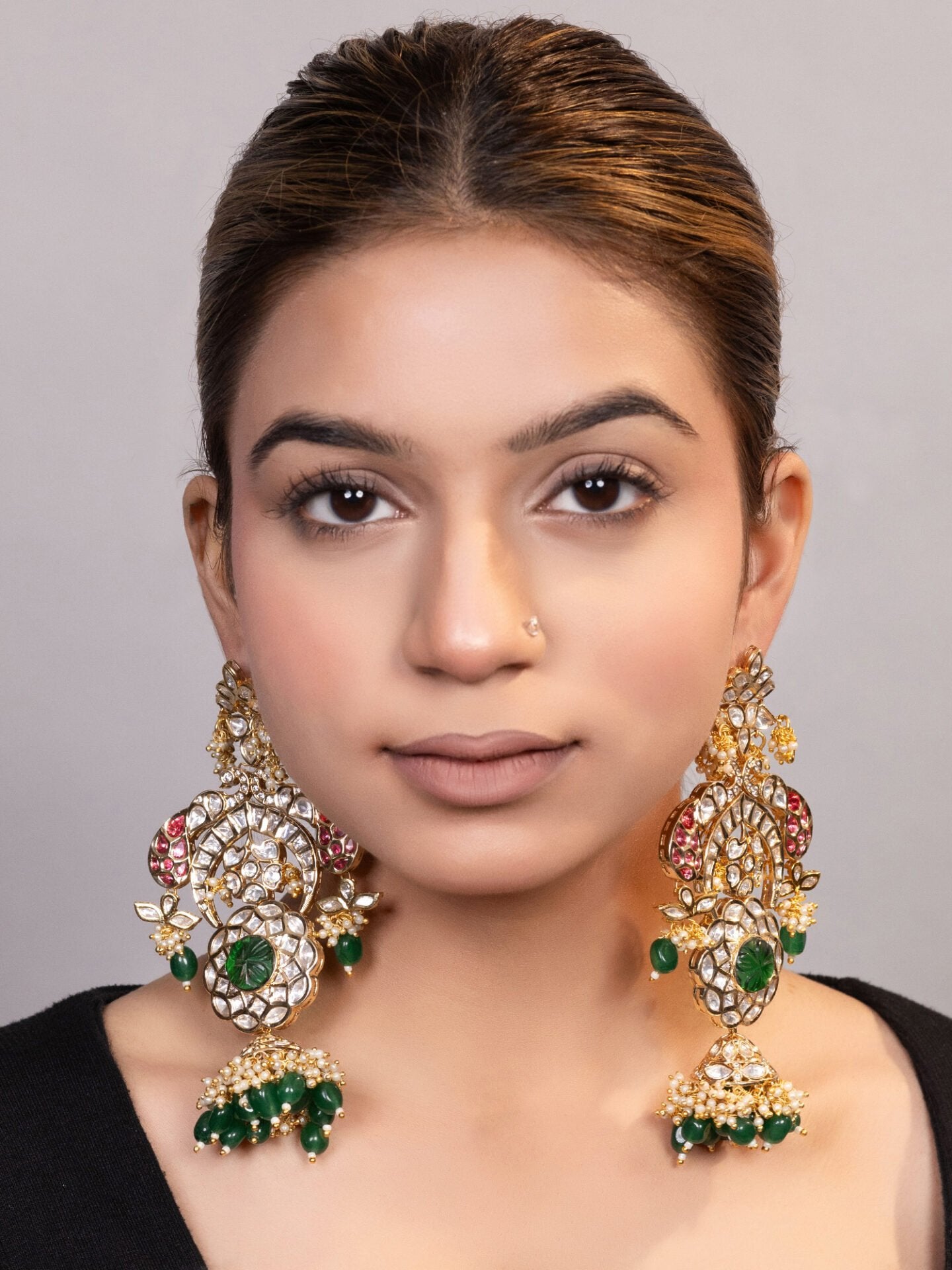 LE ASTERIL GOLD PLATED KUNDAN AND PEARLS STUDDED EARRINGS