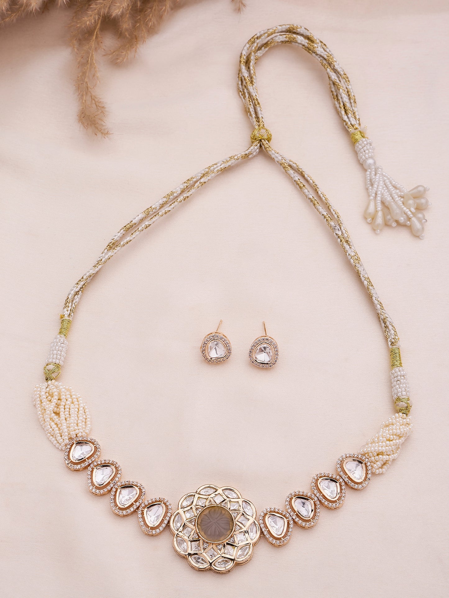 Contemporary Kundan-Style Floral Pearl Choker set Brass XAGO