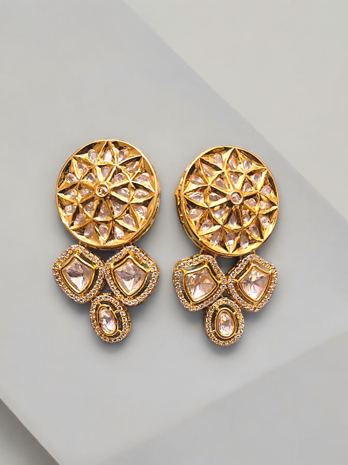 HERAYA KUNDAN STUDS jewellery in 24K gold plating | XAGO Luxe