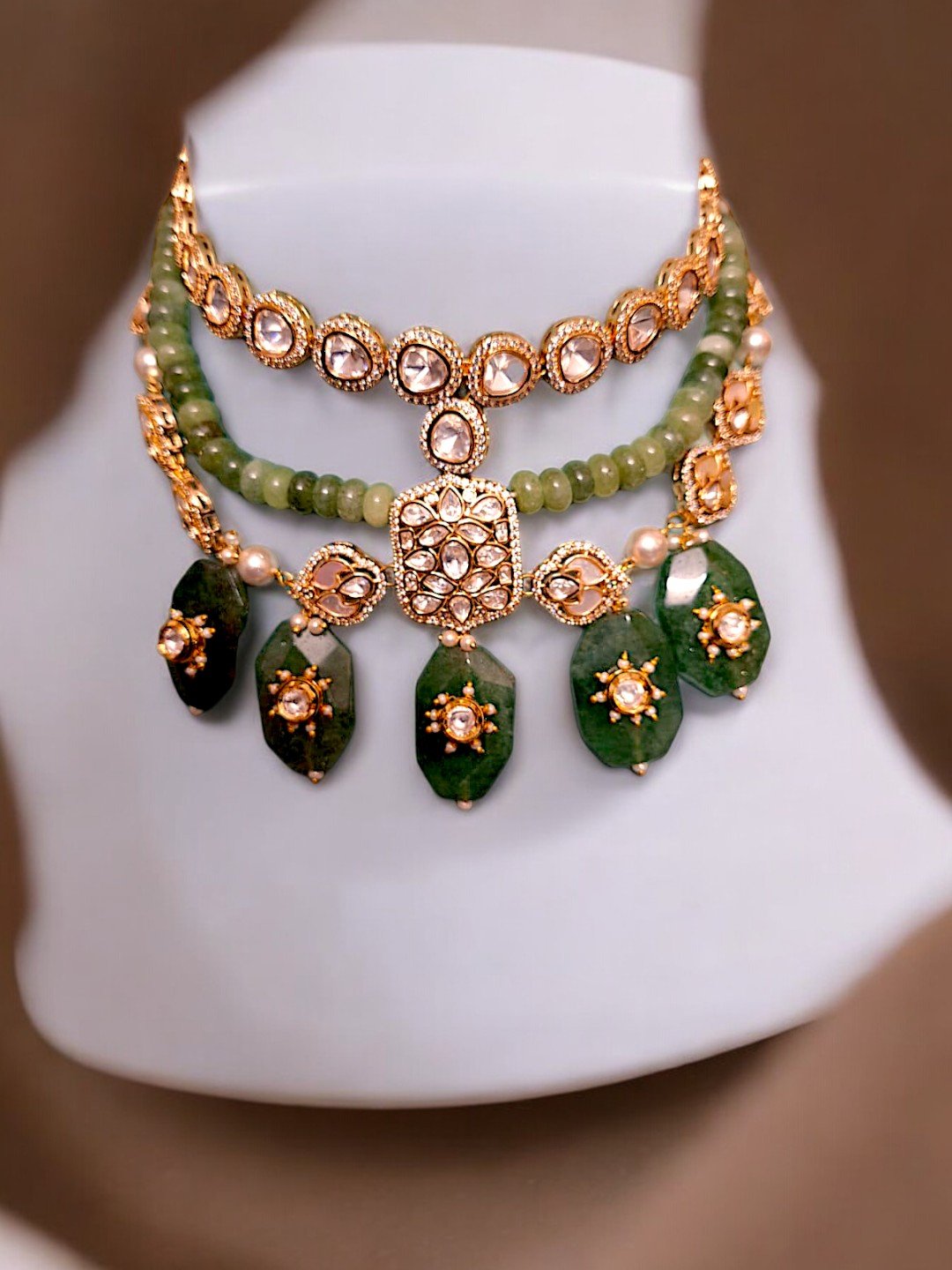 LE MOYA GOLD PLATED GREEN MOISSANITE STUDDED NECKLACE jewellery in 24K gold plating | XAGO Luxe