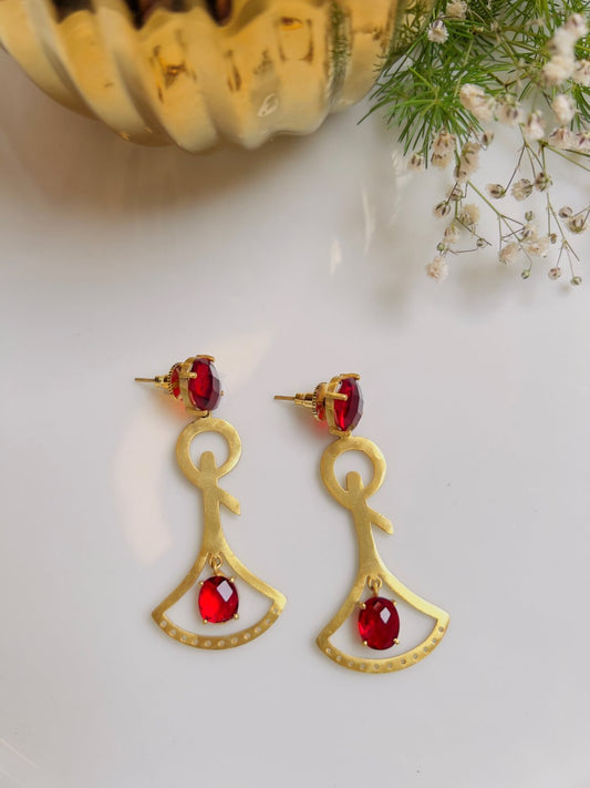 RED TEARDROP DROP EARRINGS jewellery in 24K gold plating | XAGO Luxe