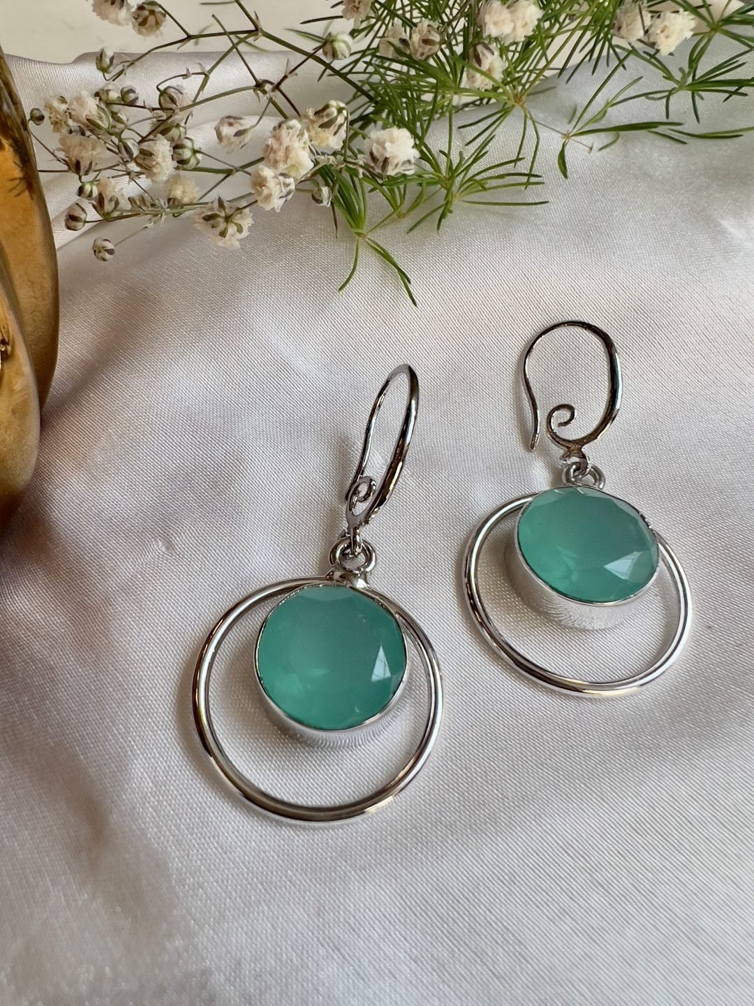 SILVER TONED BLUE CIRCULAR SHAPED DROP EARRING jewellery in 24K gold plating | XAGO Luxe