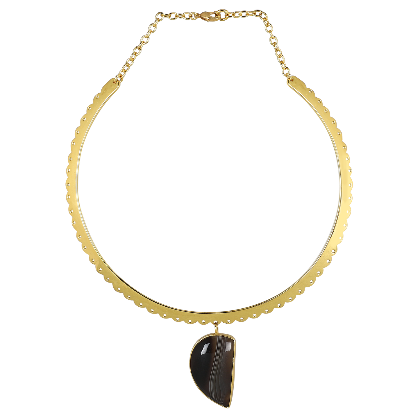 ADELIA GOLD TONED NECKLACE WITH BLACK AGATE DROP jewellery in 24K gold plating | XAGO Luxe