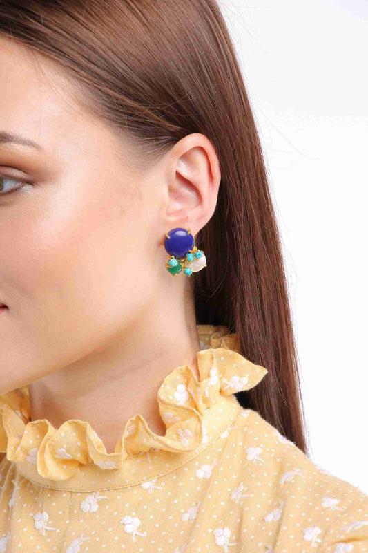 MULTICOLOUR STUDS EARRINGS jewellery in 24K gold plating | XAGO Luxe